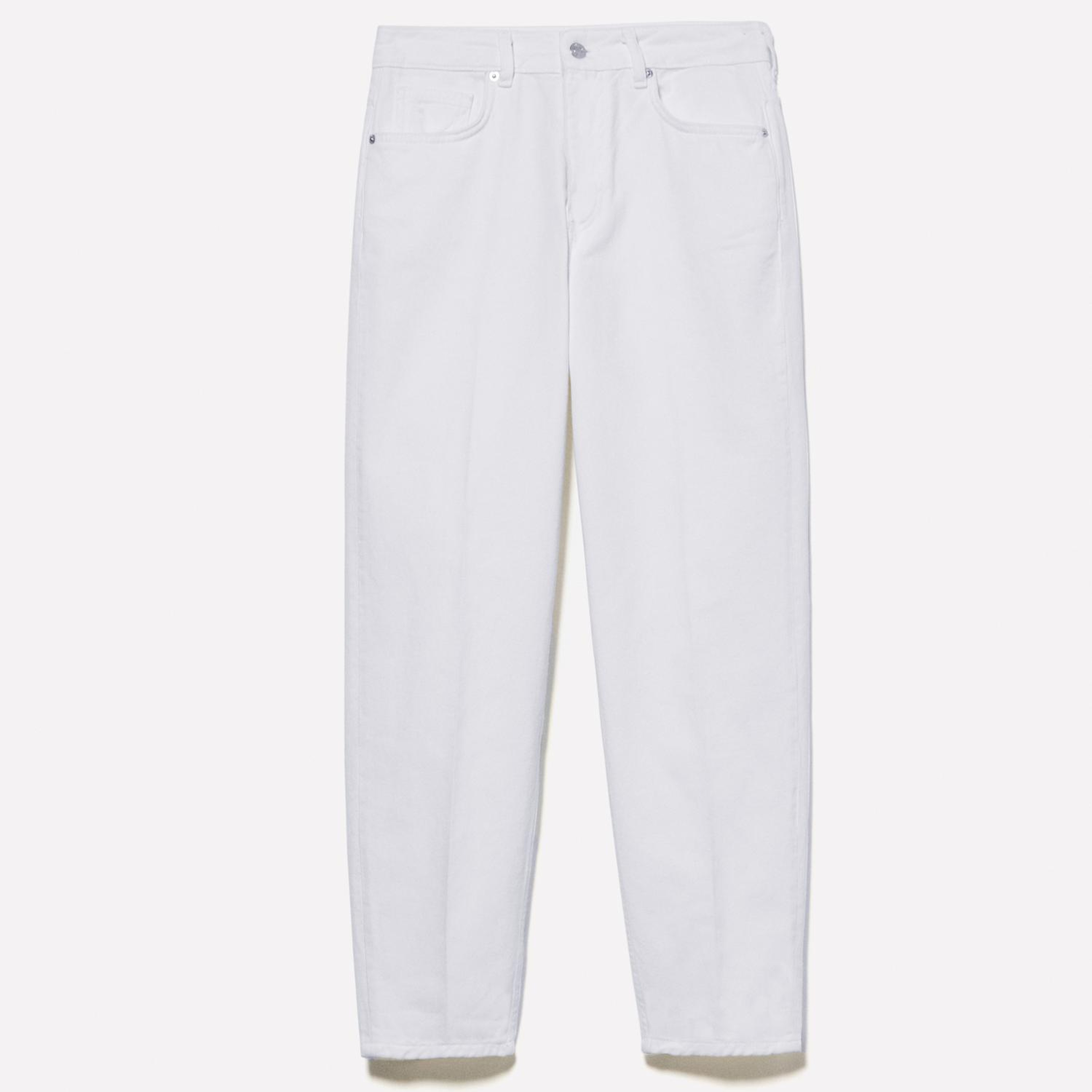 Kadın Açık Krem %100 Pamuk Taş Yıkama Normal Bel Mom Fit Denim Pantolon