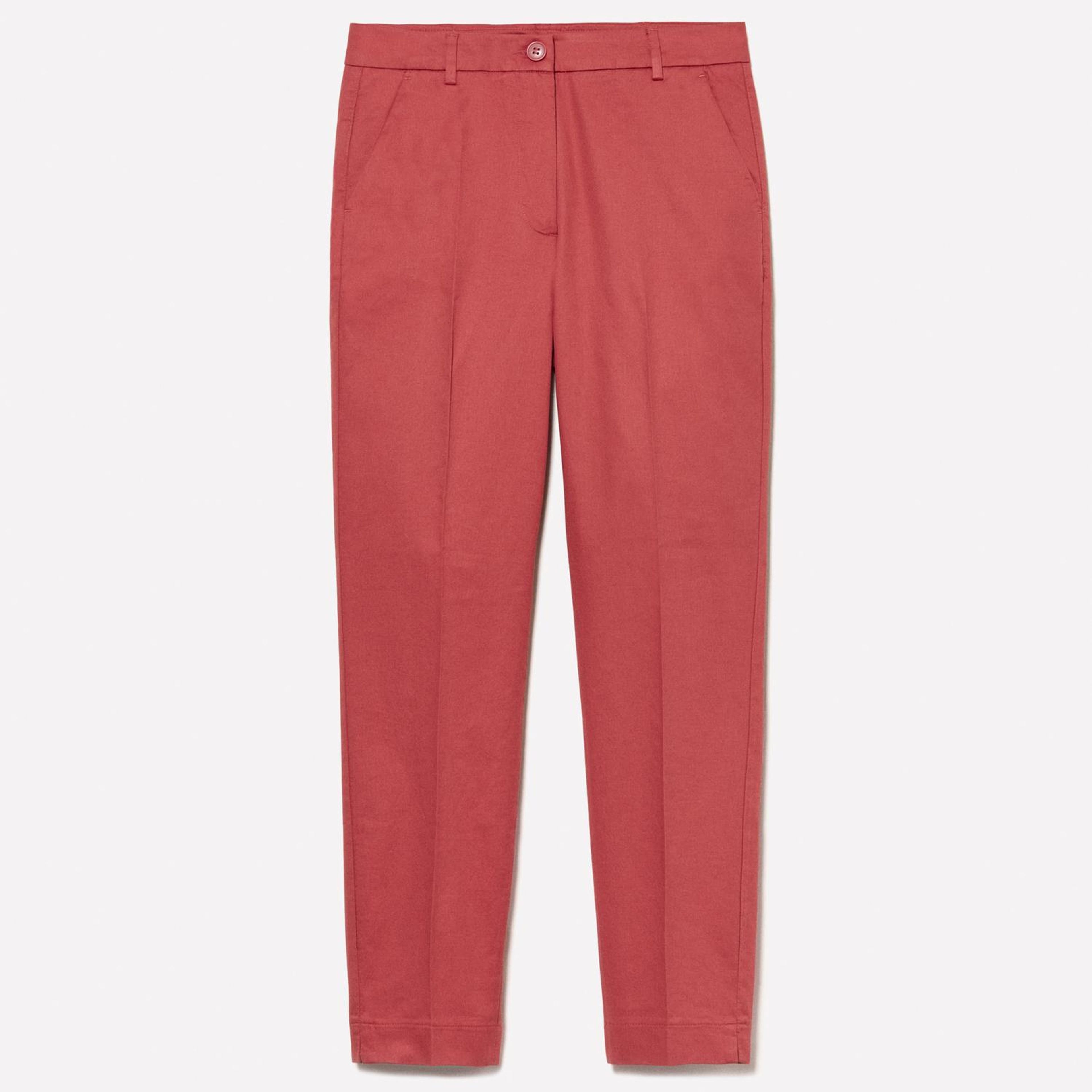 Kadın Koyu Pembe Streç Pamuklu Normal Bel Chino Pantolon
