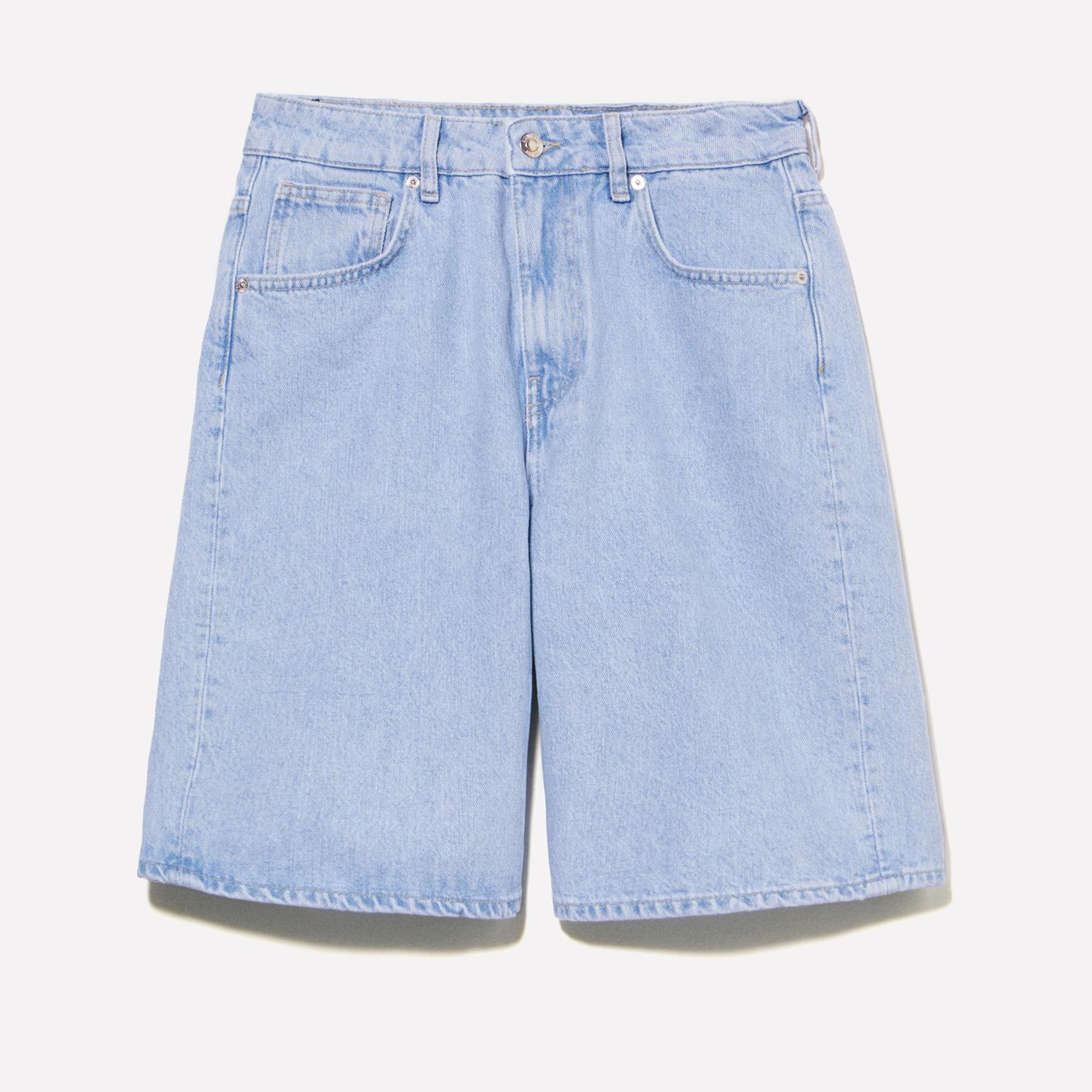 Kadın Açık Denim %100 Pamuk Düşük Bel Relax Fit Bermuda Denim Şort