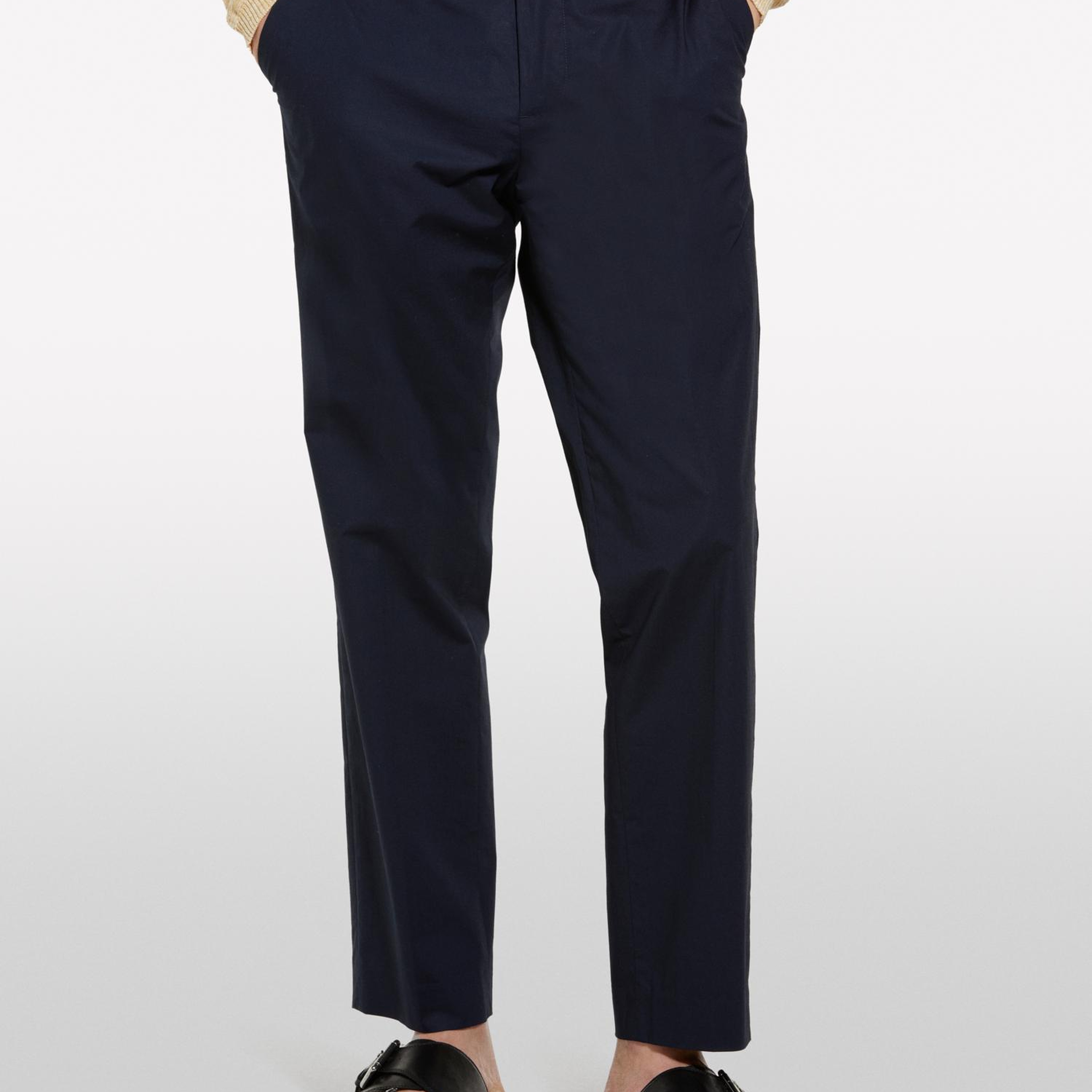 Erkek Koyu Lacivert Pamuk Karışımlı Slim Comfort Fit Paraşüt Kanvas Pantolon