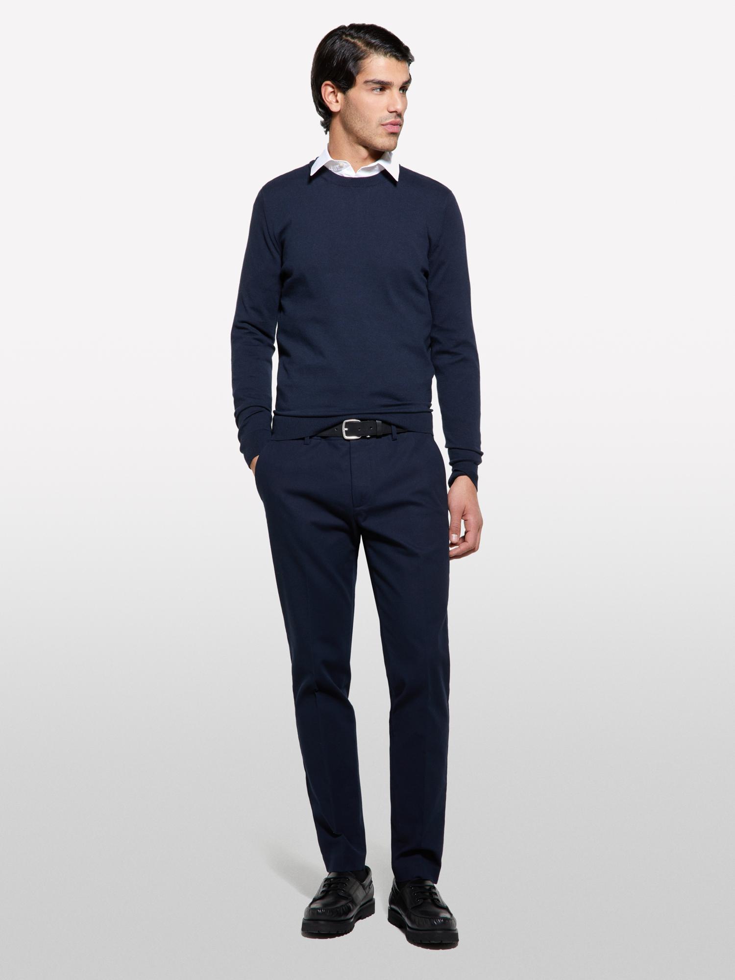 Erkek Koyu Lacivert Streç Pamuklu Logo Detaylı Slim Fit Chino Pantolon