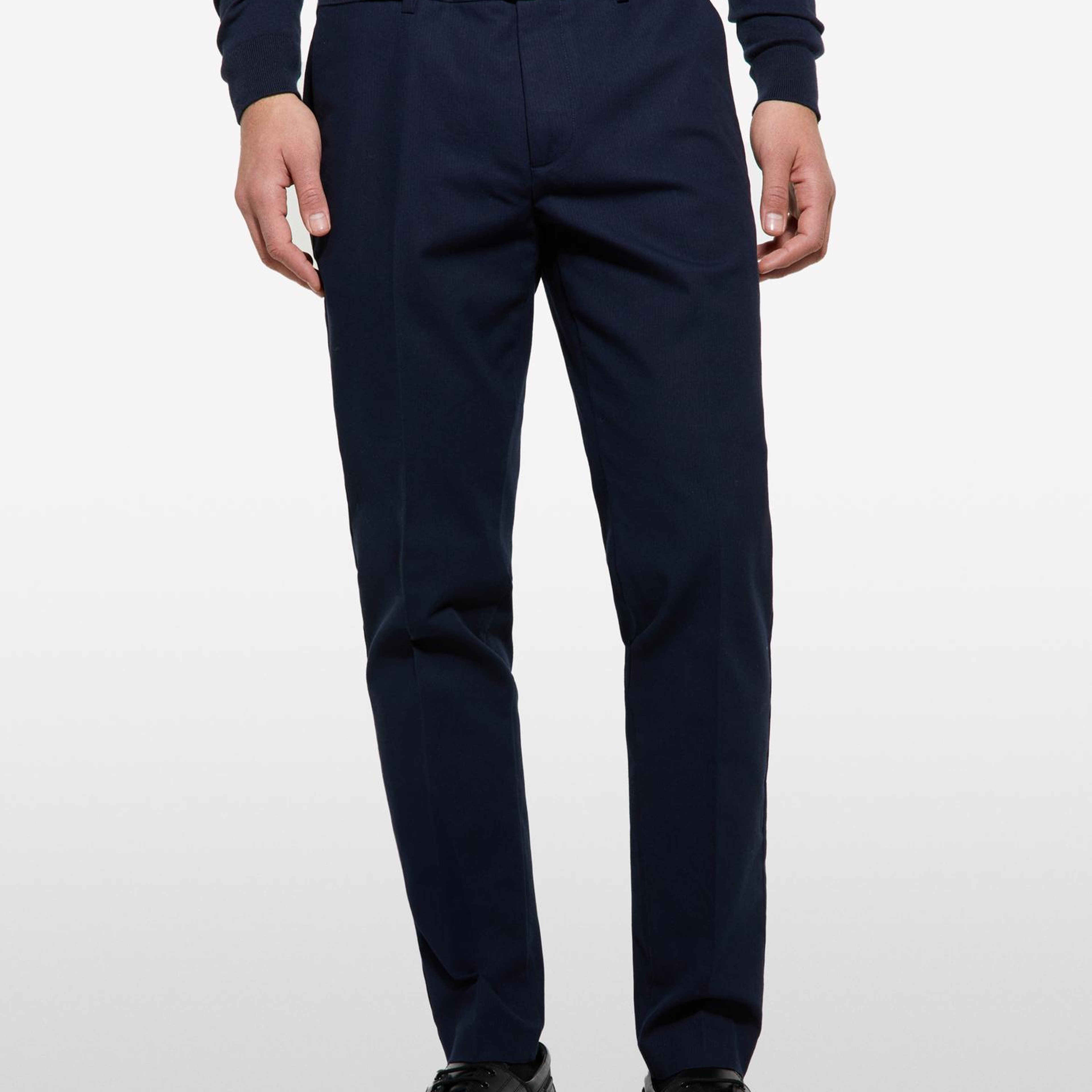 Erkek Koyu Lacivert Streç Pamuklu Logo Detaylı Slim Fit Chino Pantolon
