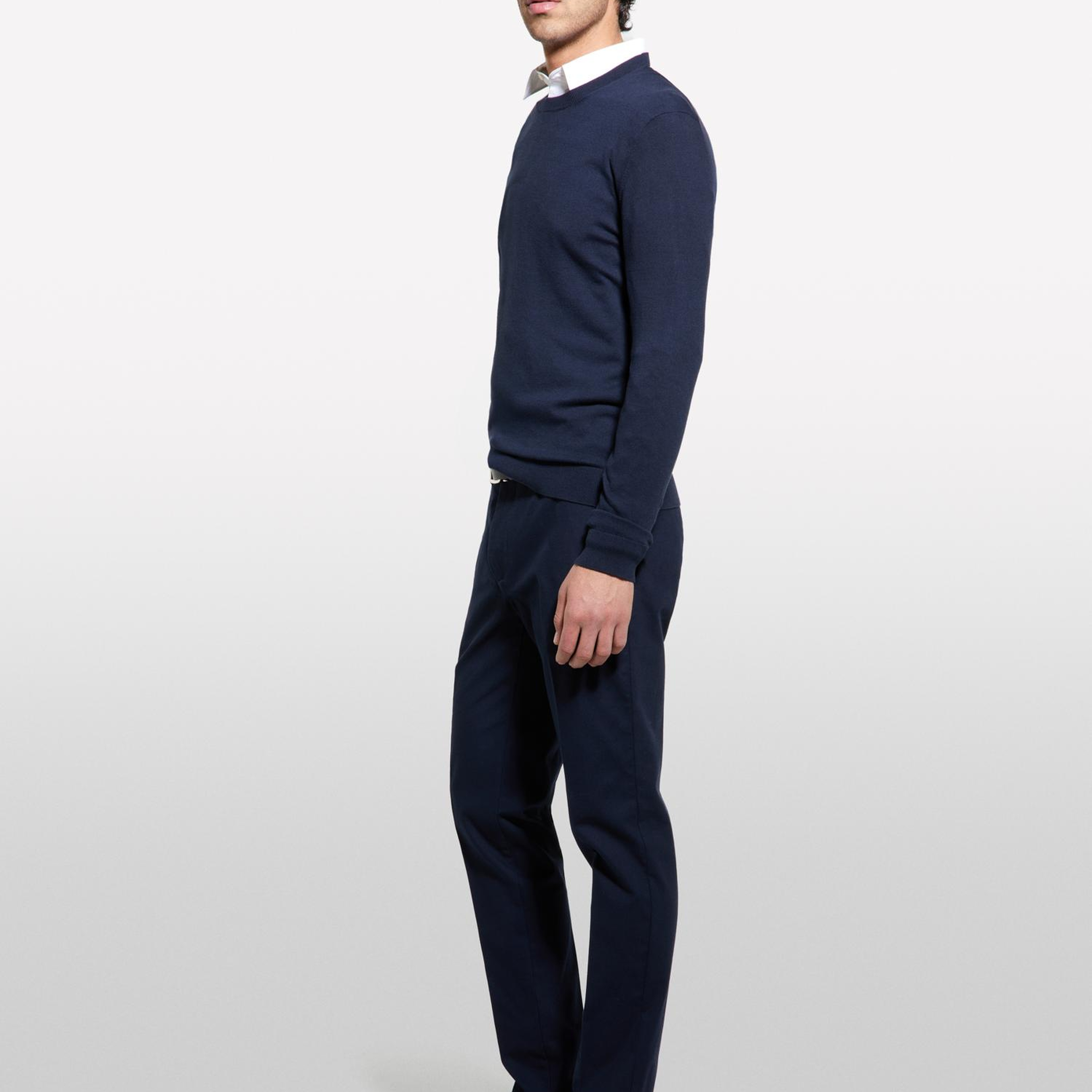 Erkek Koyu Lacivert Streç Pamuklu Logo Detaylı Slim Fit Chino Pantolon