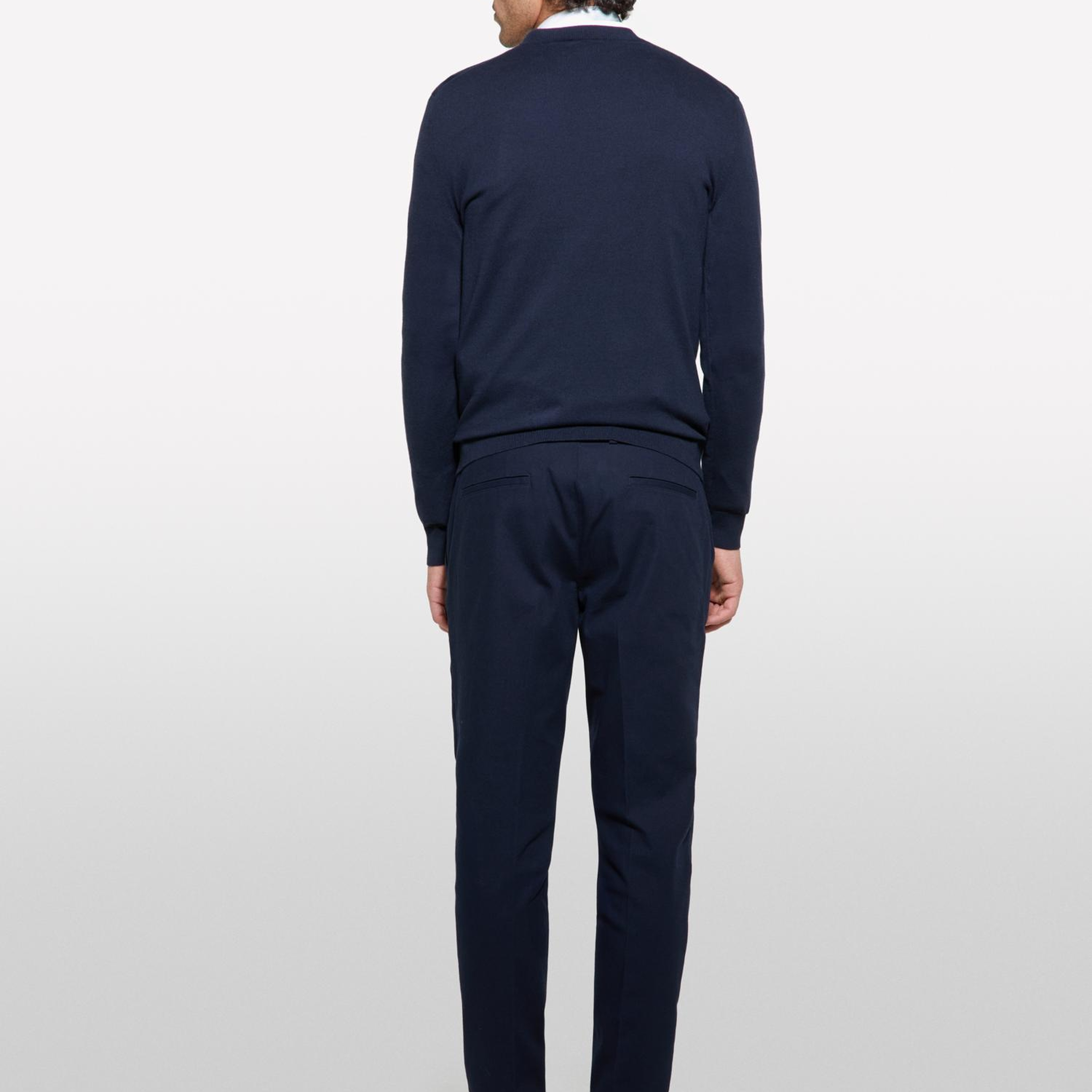 Erkek Koyu Lacivert Streç Pamuklu Logo Detaylı Slim Fit Chino Pantolon