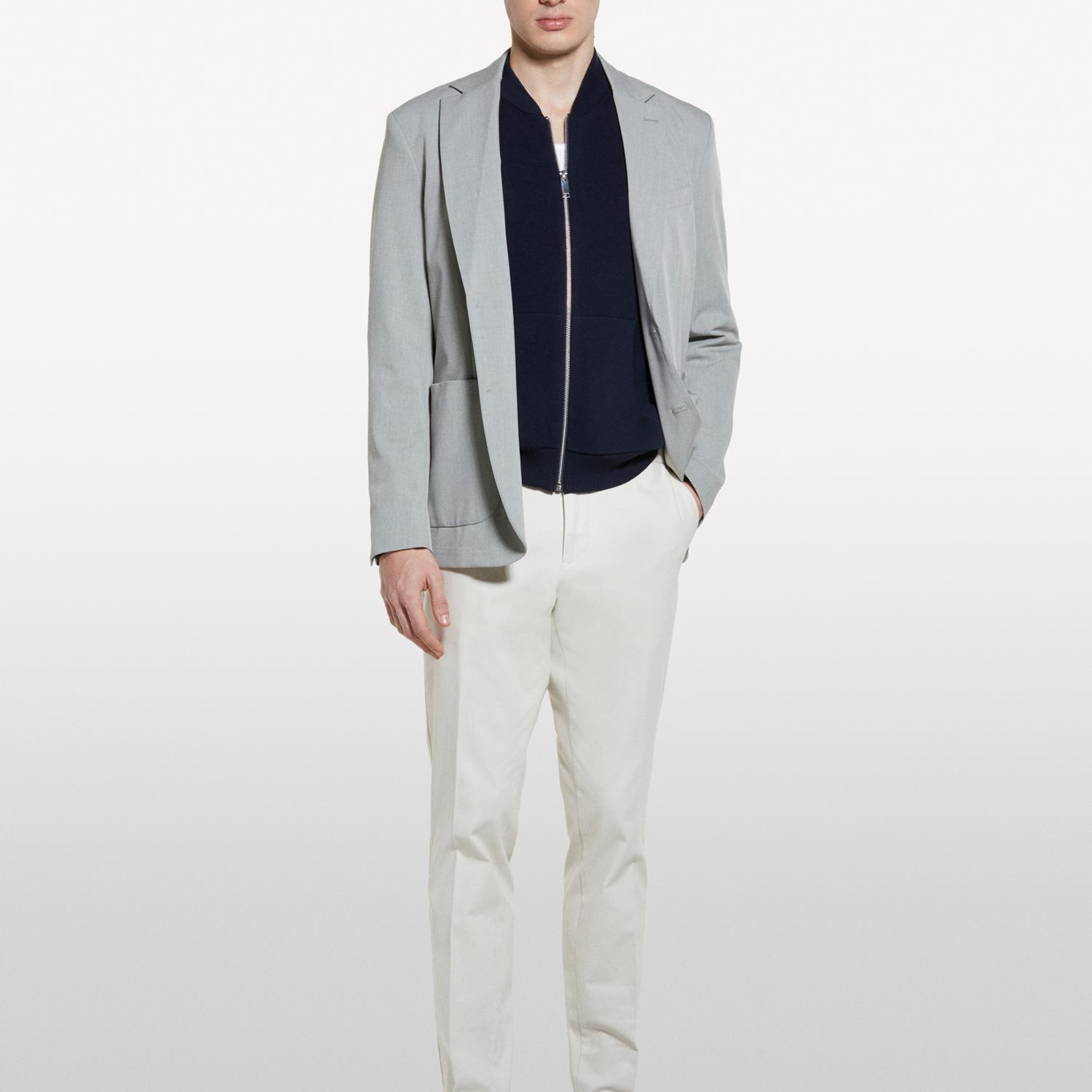 Erkek Açık Bej Streç Pamuklu Logo Detaylı Slim Fit Chino Pantolon