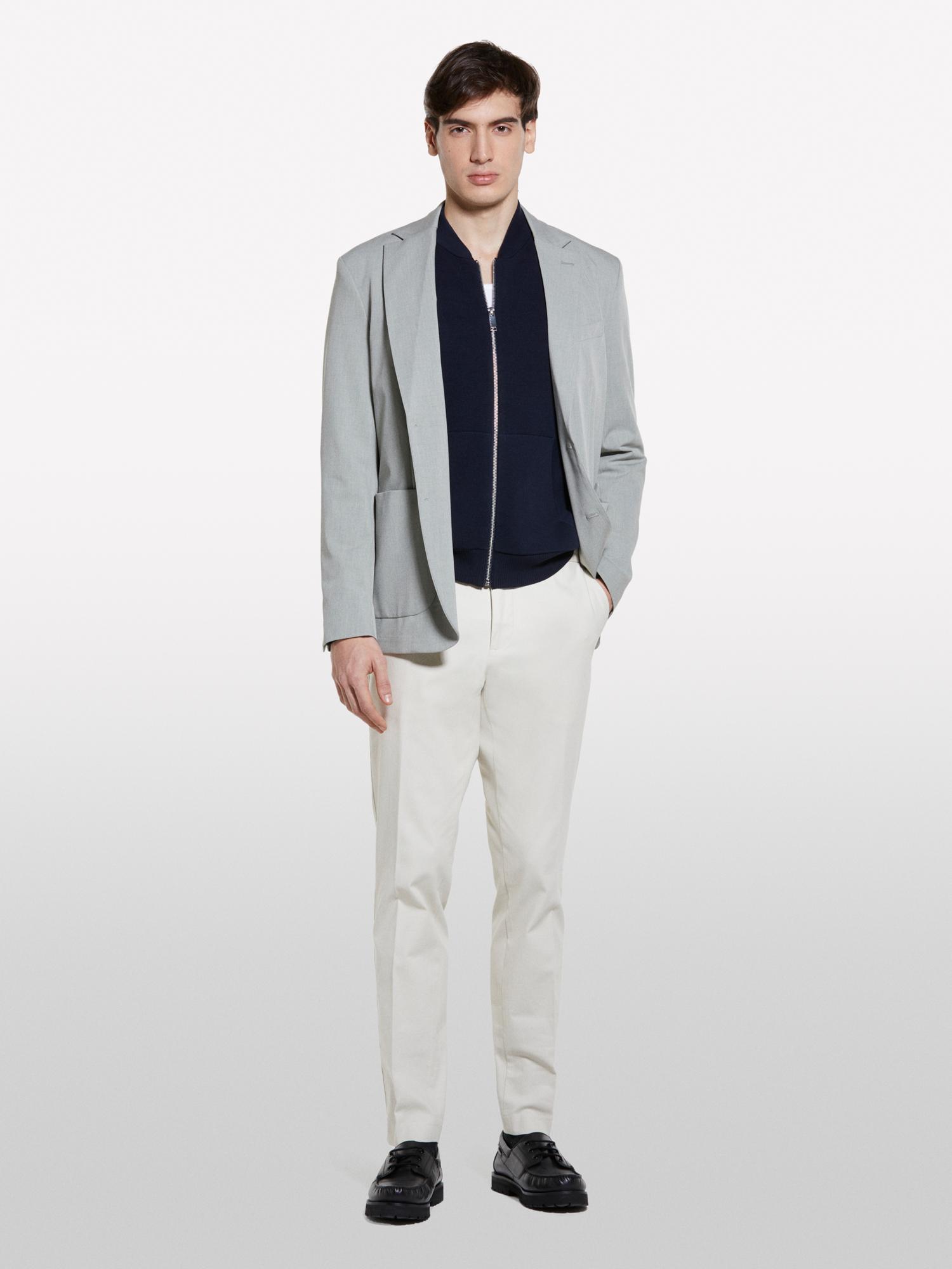 Erkek Açık Bej Streç Pamuklu Logo Detaylı Slim Fit Chino Pantolon