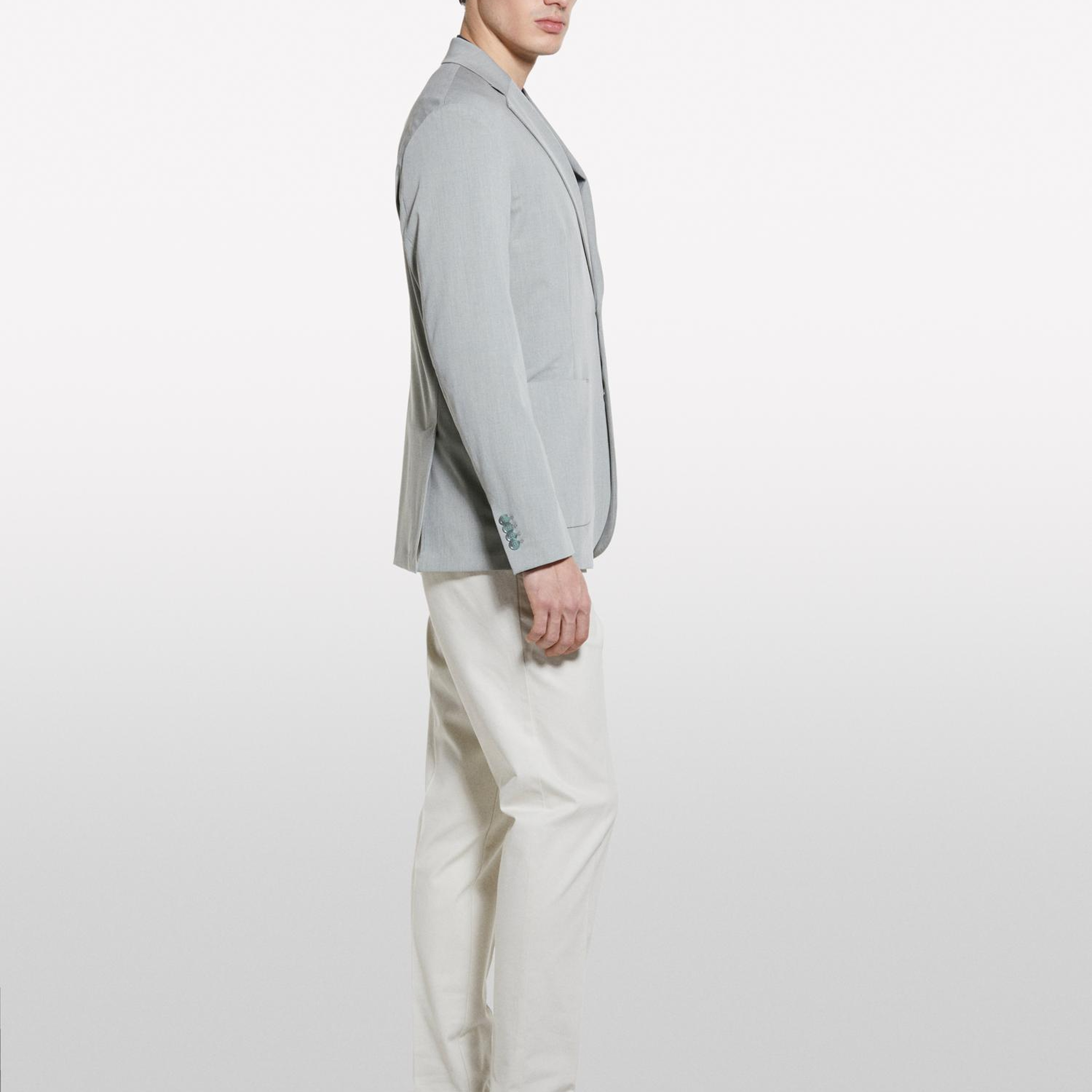 Erkek Açık Bej Streç Pamuklu Logo Detaylı Slim Fit Chino Pantolon