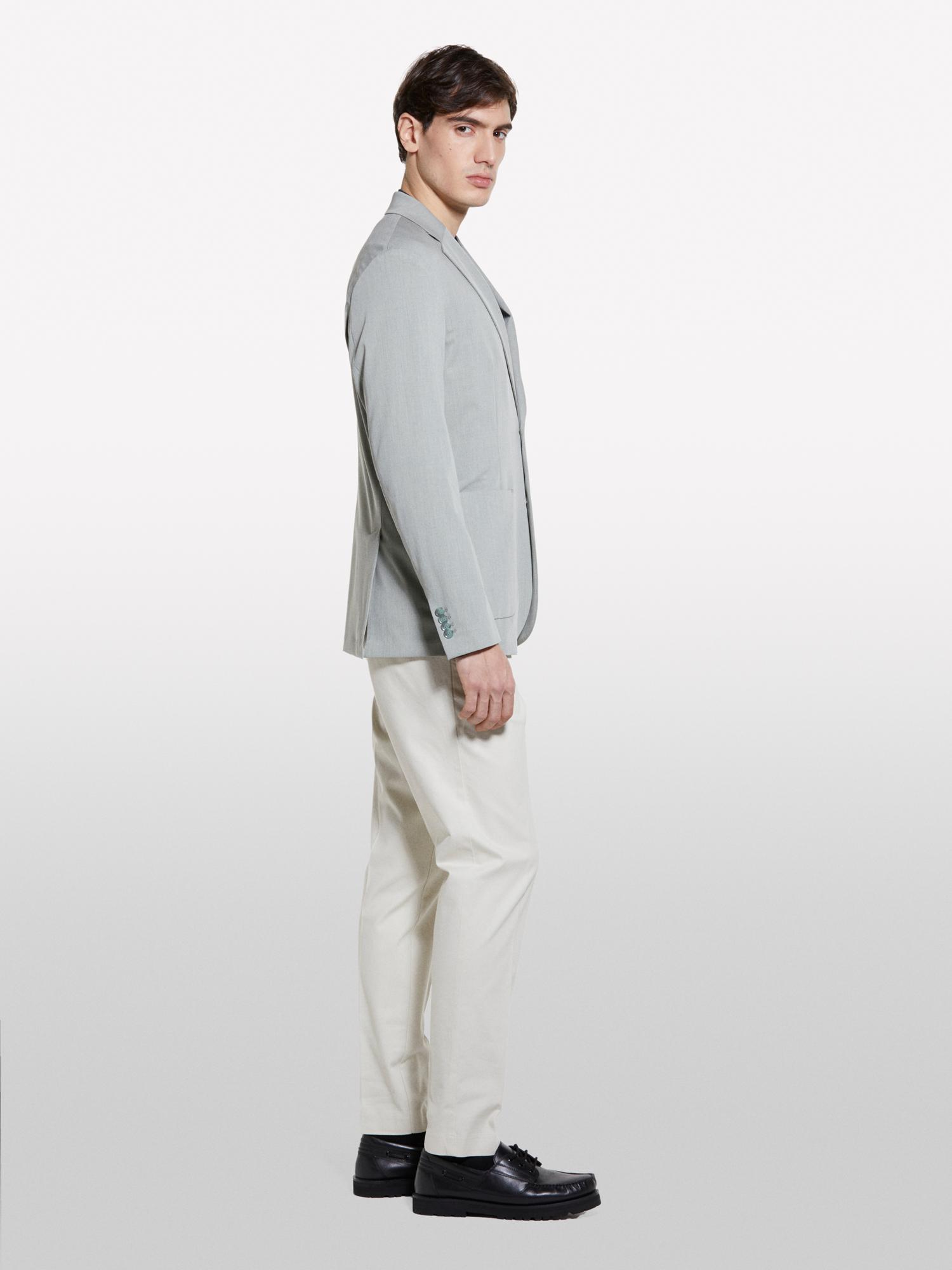 Erkek Açık Bej Streç Pamuklu Logo Detaylı Slim Fit Chino Pantolon
