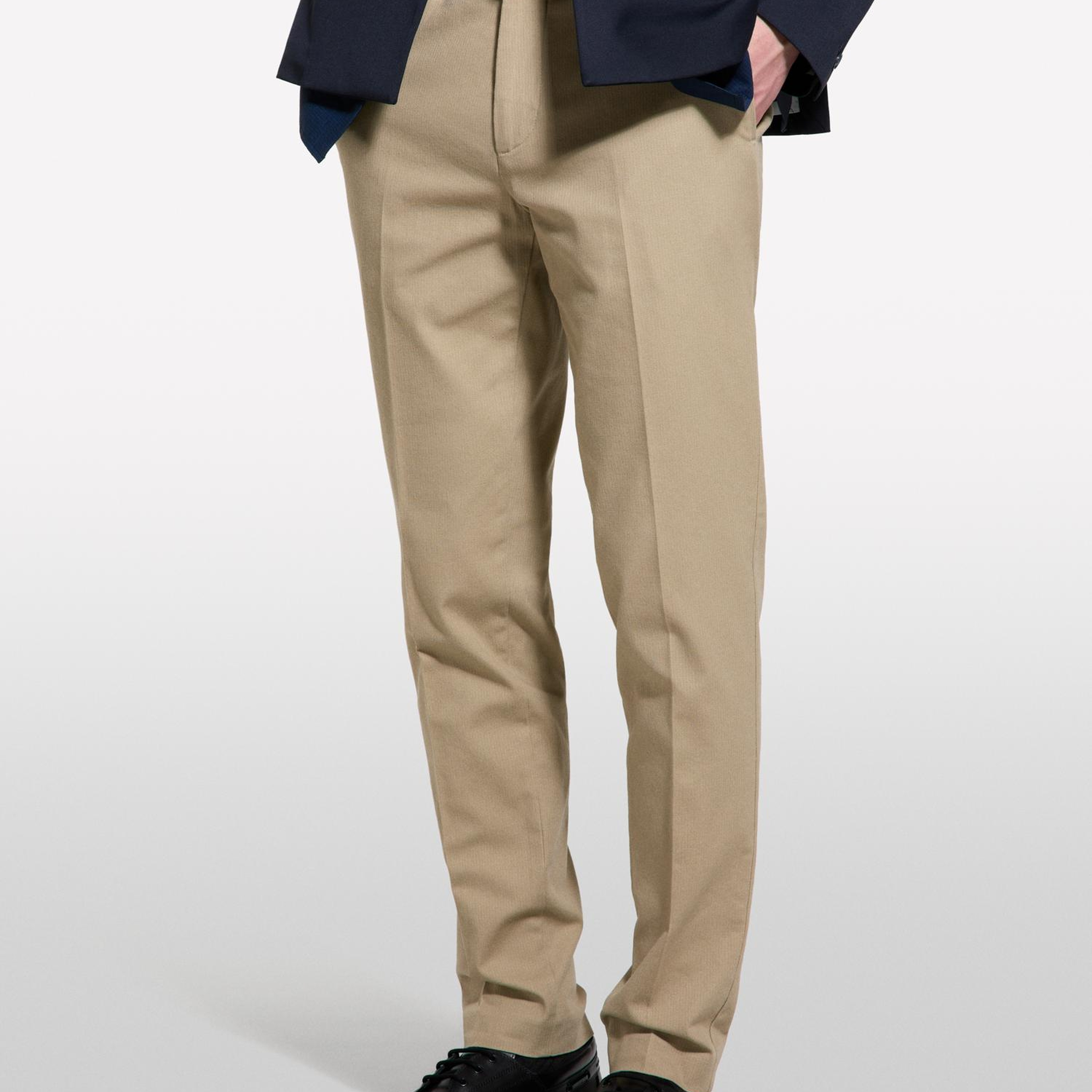 Erkek Vizon Streç Pamuklu Logo Detaylı Slim Fit Chino Pantolon