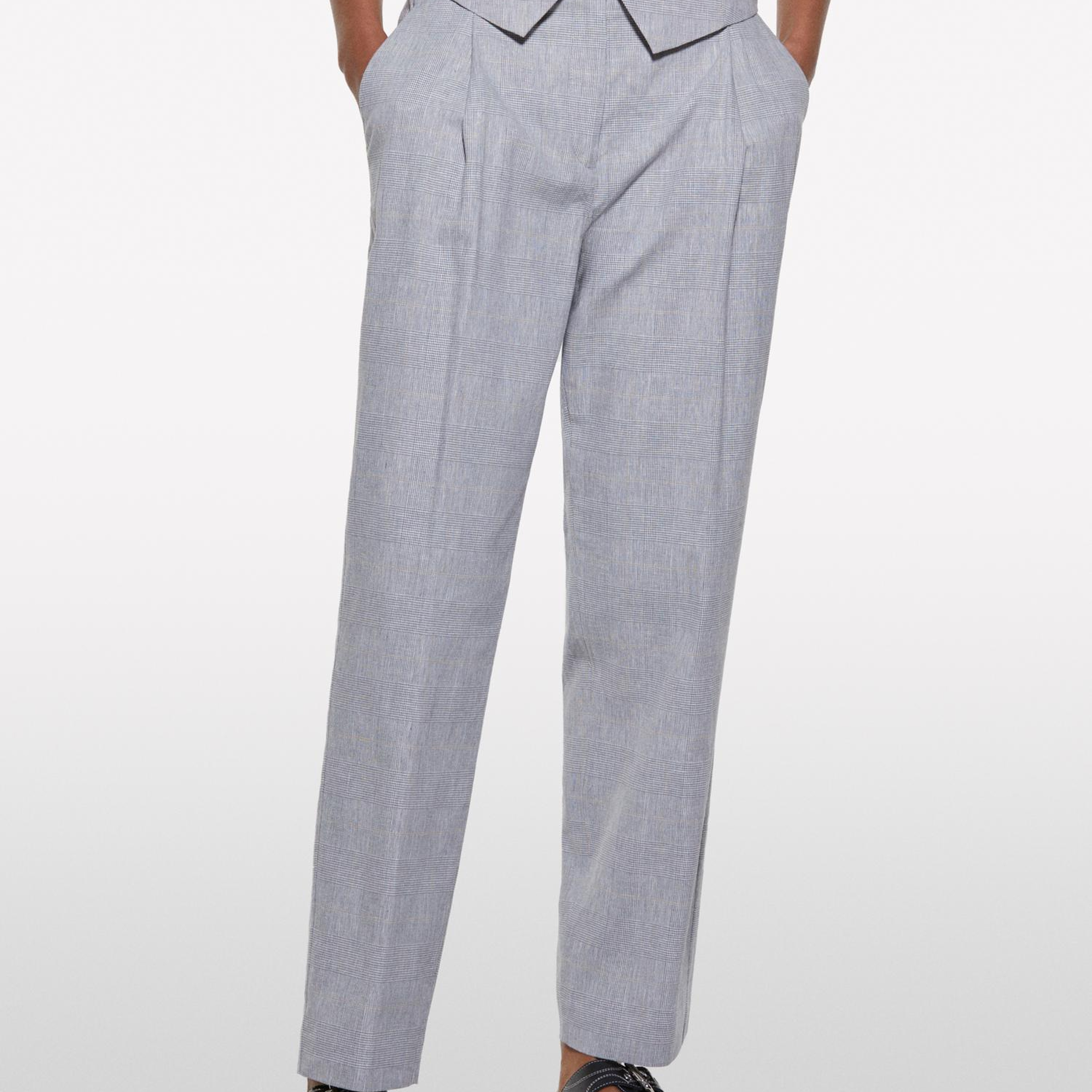 Kadın Gri Keten Karışımlı Normal Bel Slim Fit Chino Pantolon