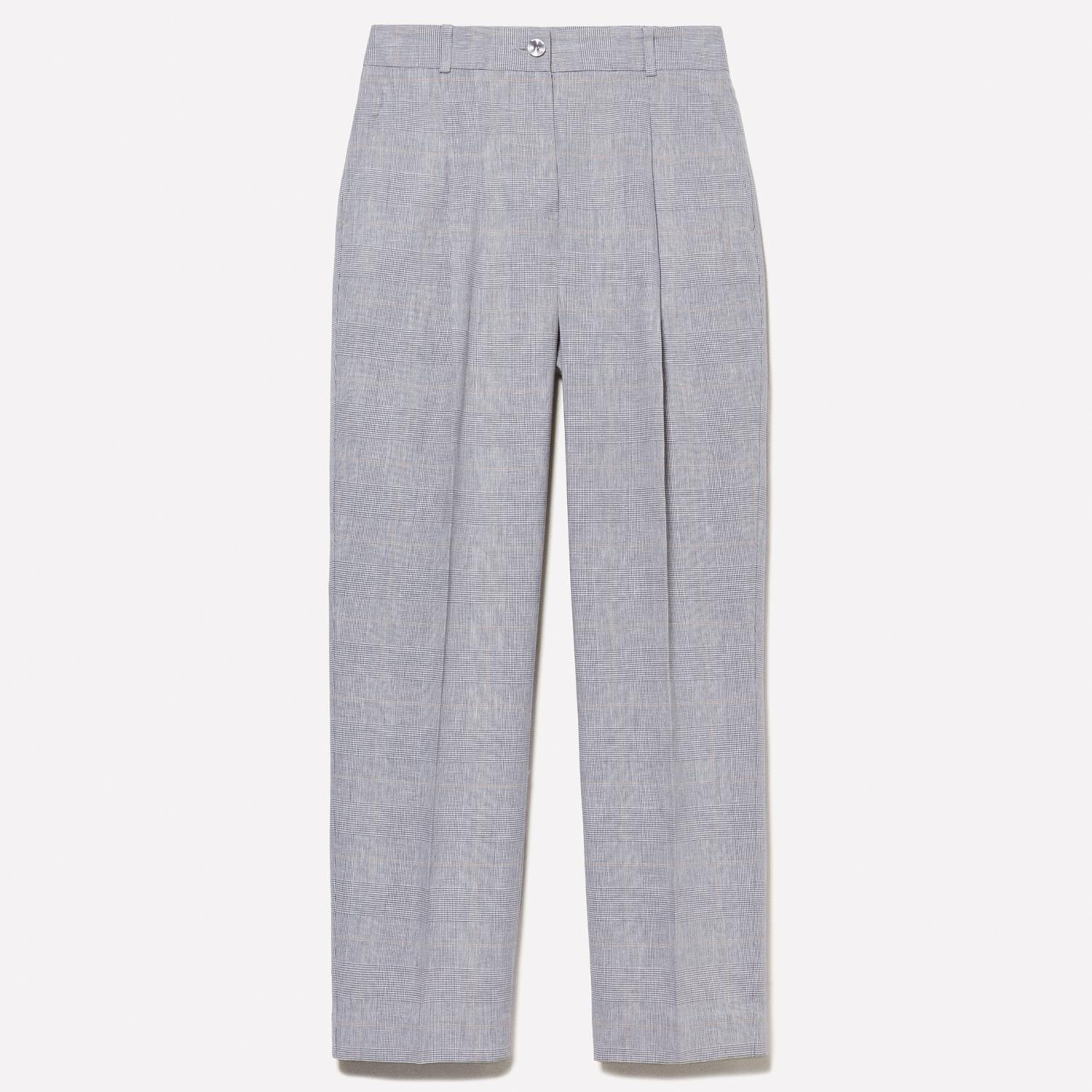 Kadın Gri Keten Karışımlı Normal Bel Slim Fit Chino Pantolon