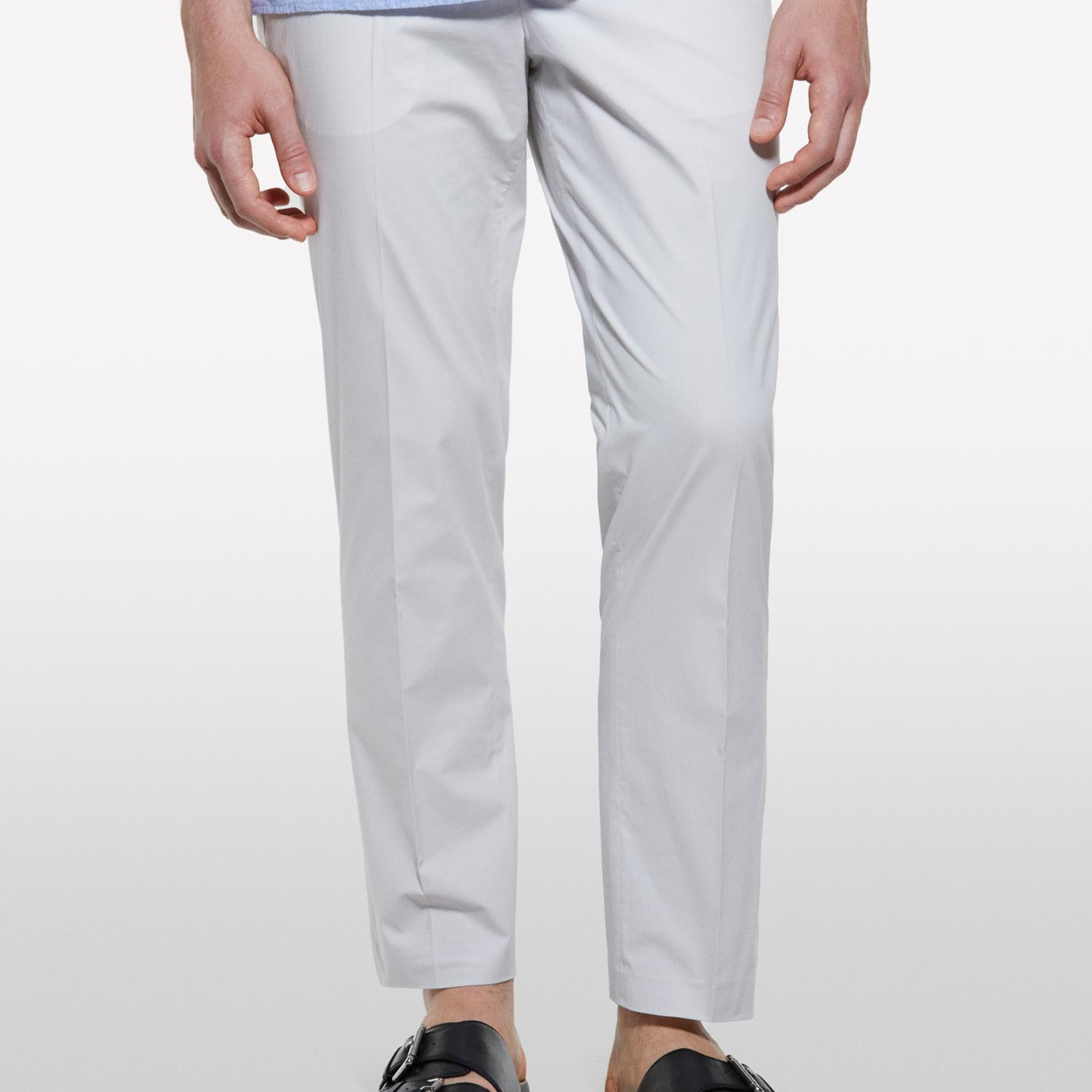 Erkek Açık Gri Pamuk Karışımlı Slim Comfort Fit Paraşüt Kanvas Pantolon