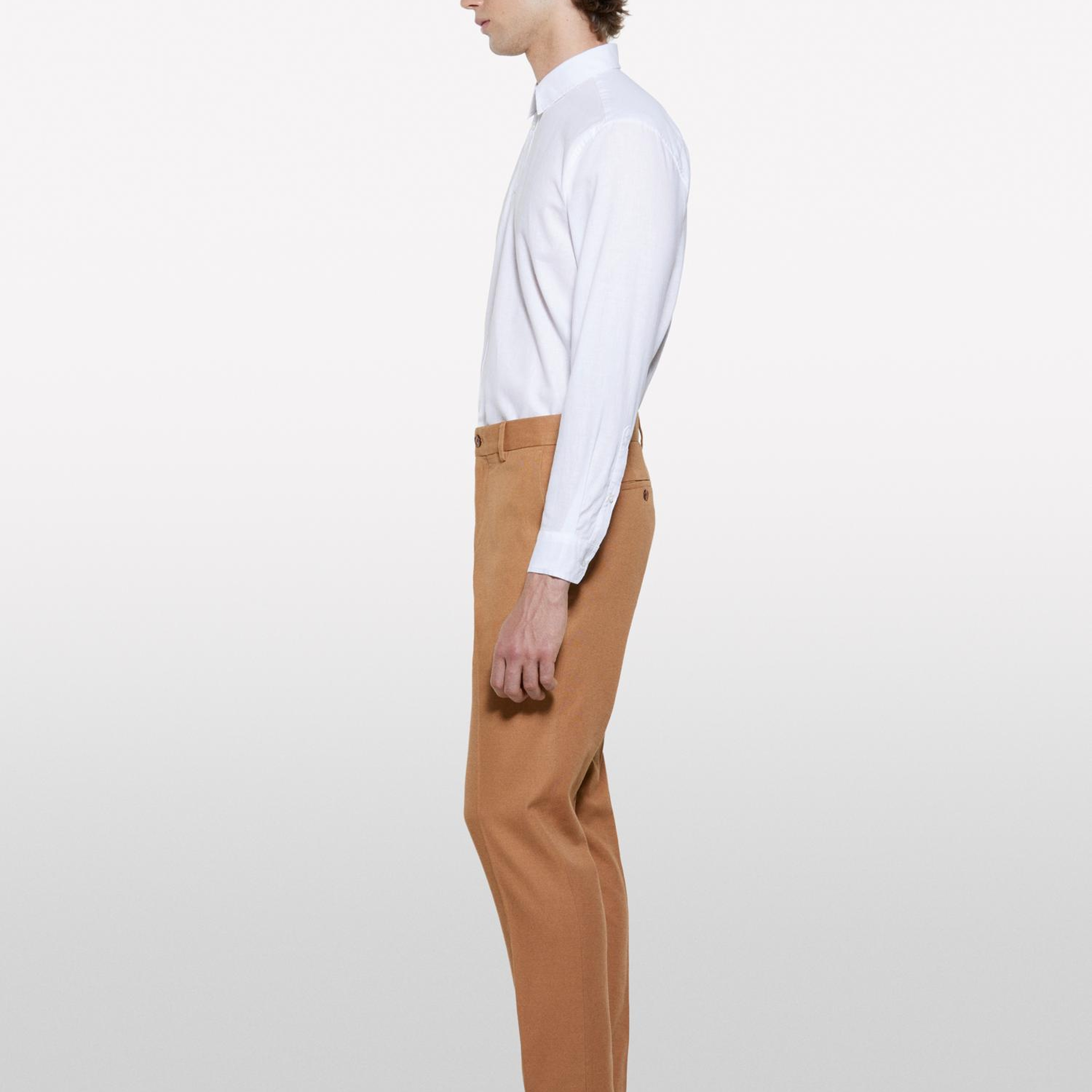 Erkek Beyaz Keten Karışımlı Çizgili Regular Fit Gömlek