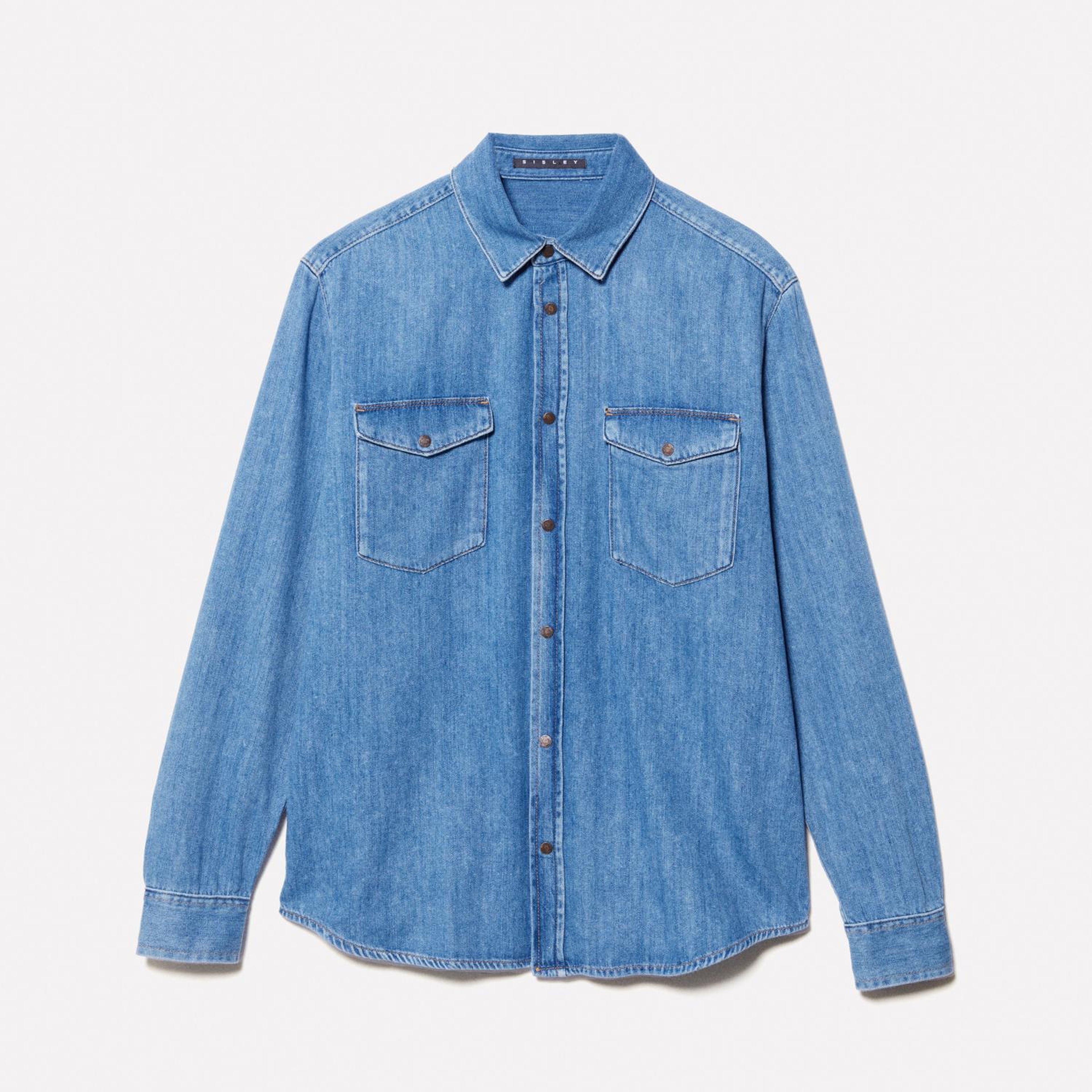 Erkek Açık Denim %100 Pamuk Önü 2 Cepli Regular Fit Denim Gömlek