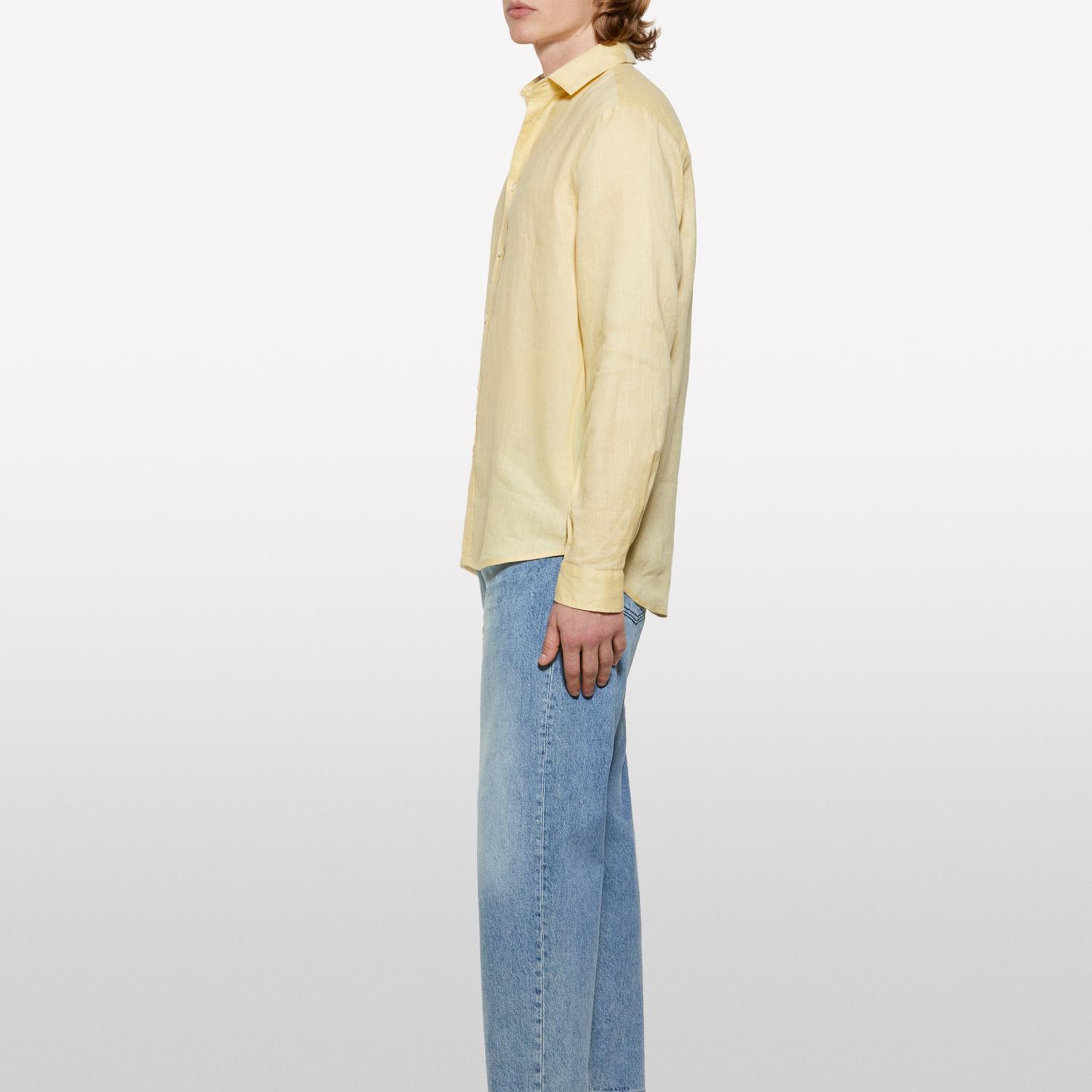 Erkek Soluk Turuncu %100 Keten Regular Fit Gömlek