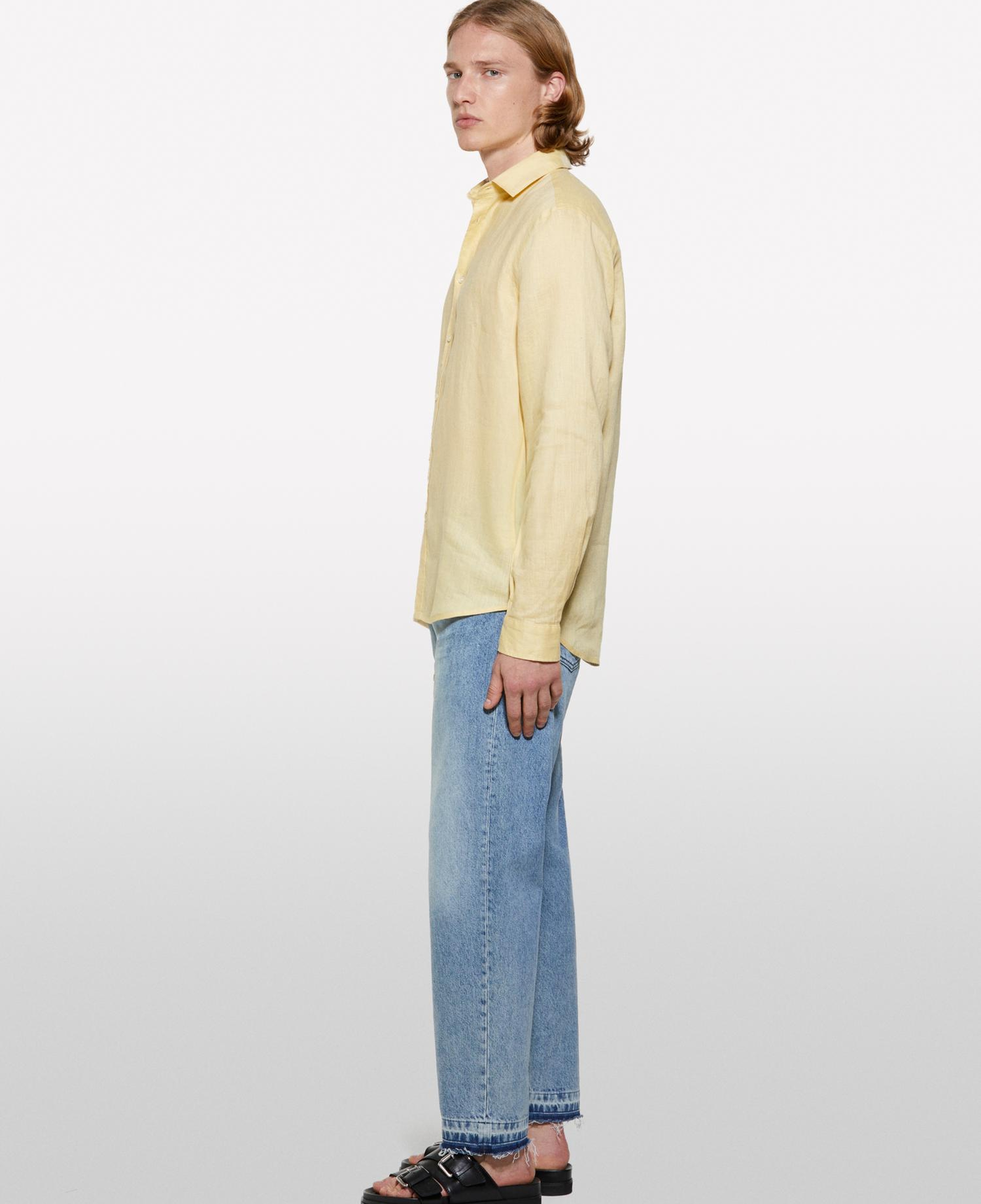 Erkek Soluk Turuncu %100 Keten Regular Fit Gömlek