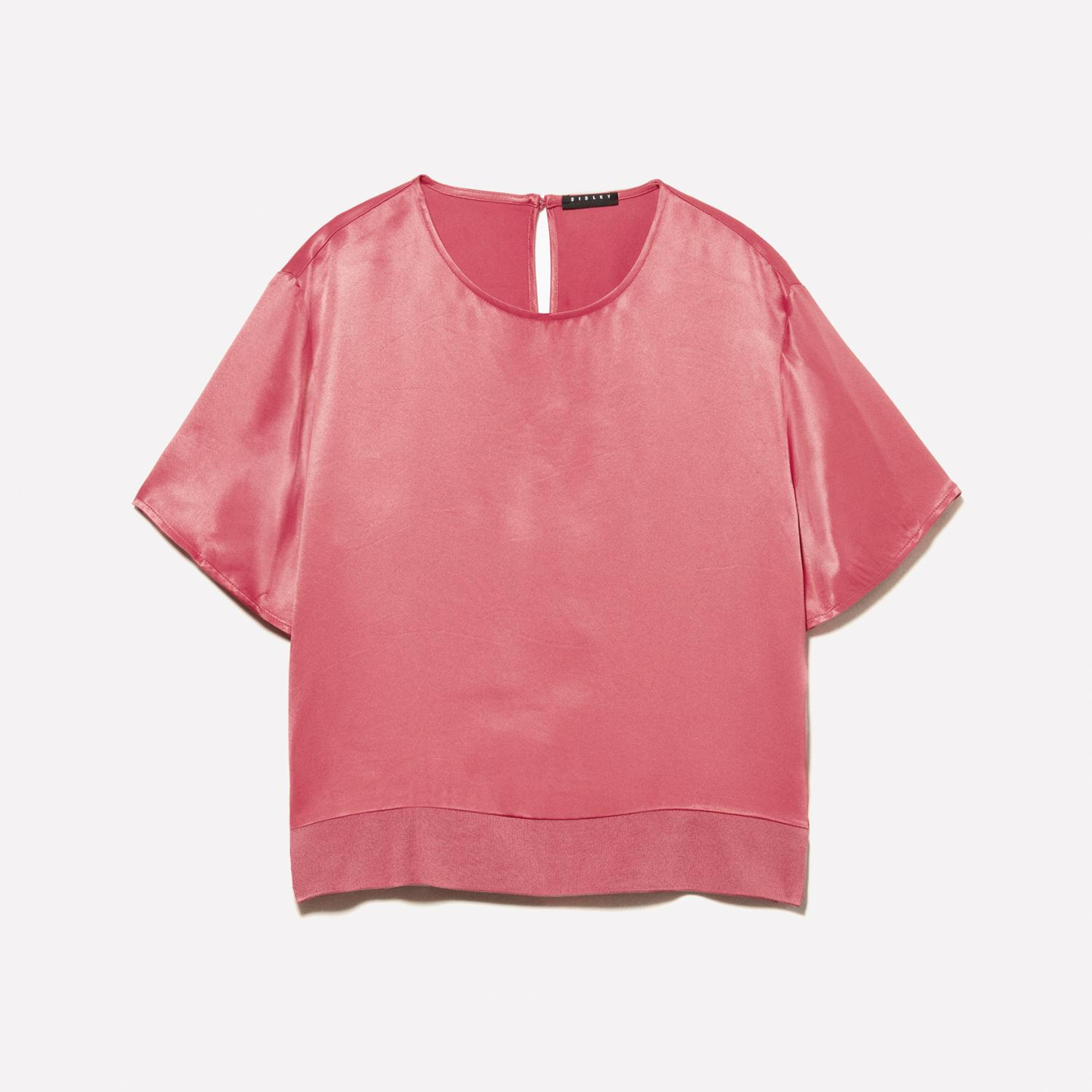 Kadın Koyu Pembe %100 Viskoz Yanı Yırtmaçlı Oversize Bisiklet Yaka Saten Bluz