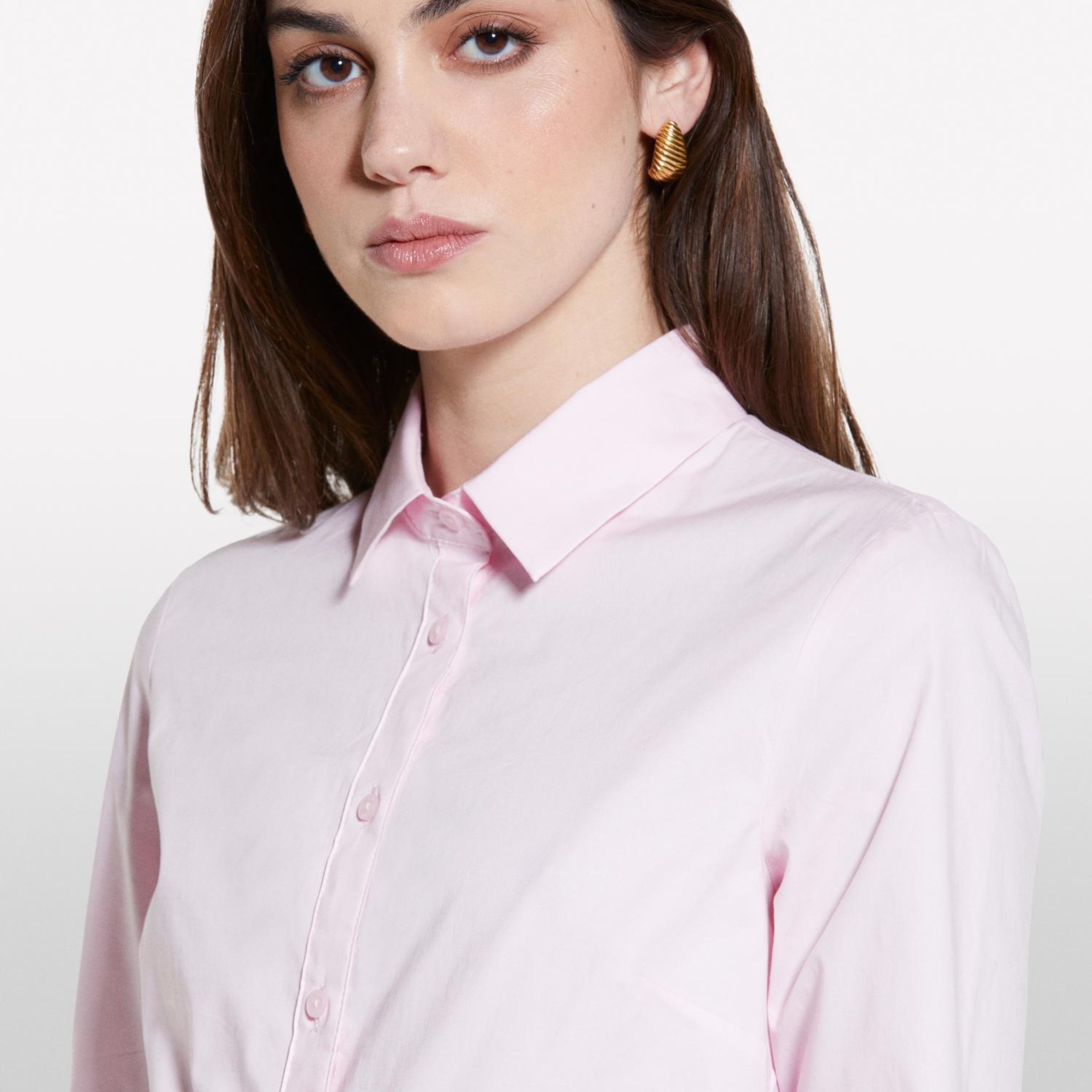 Kadın Açık Pembe Streç Pamuklu Pens Detaylı Slim Fit Gömlek