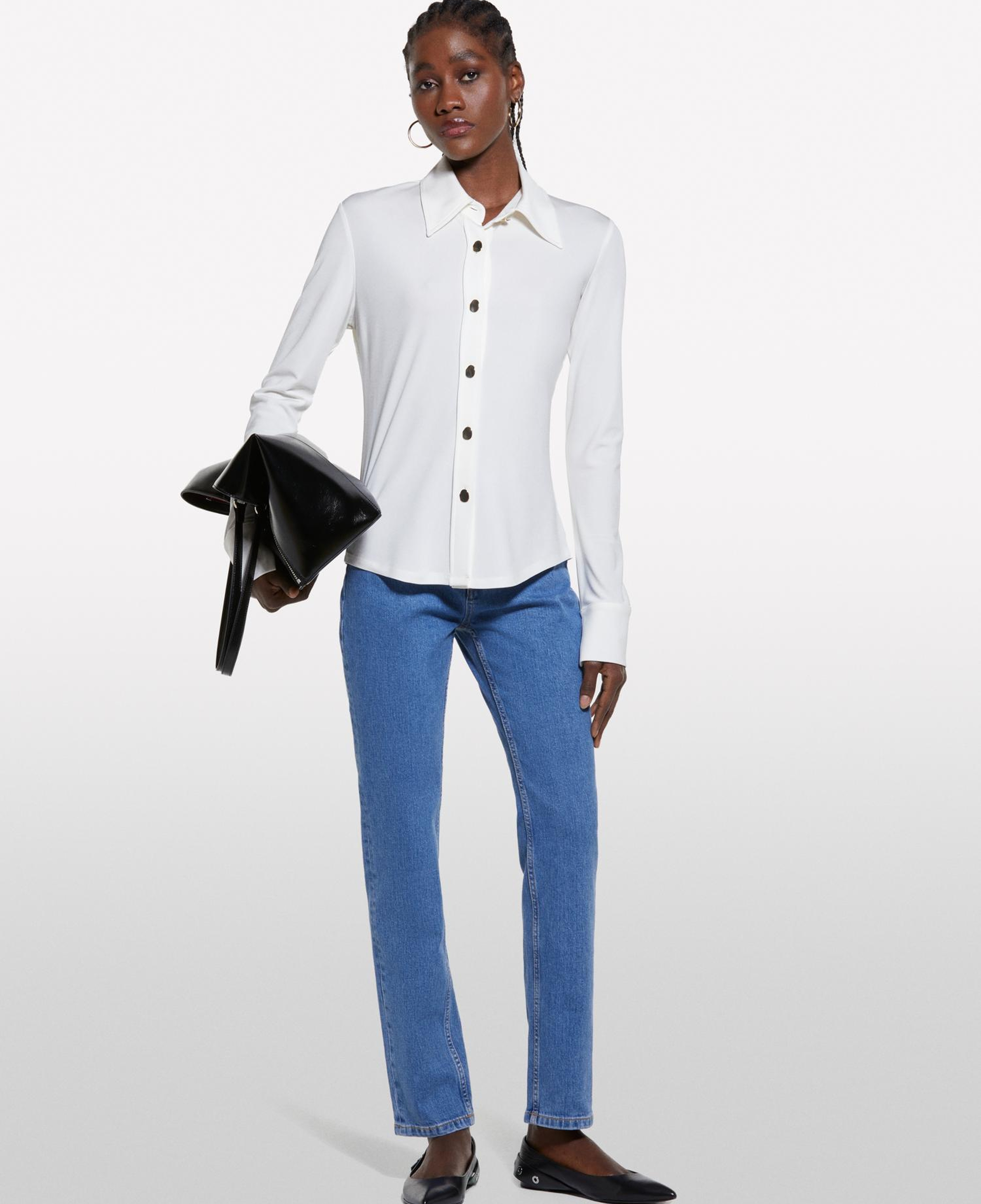 Kadın Bej %100 Viskoz Manşetli Metal Düğmeli Dik Yaka Slim Fit Gömlek