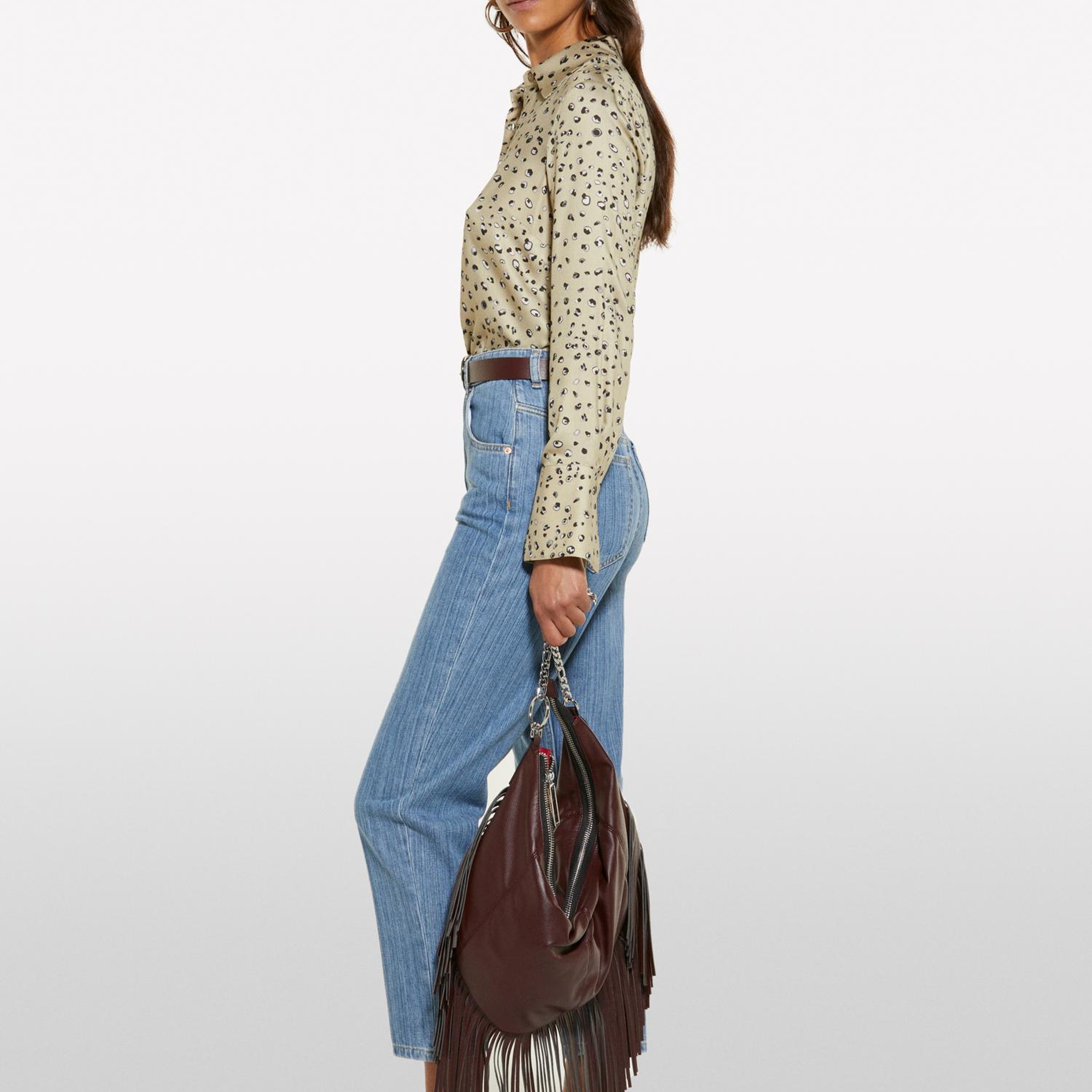 Kadın Beyaz Mix %100 Viskoz Desenli Regular Fit Gömlek