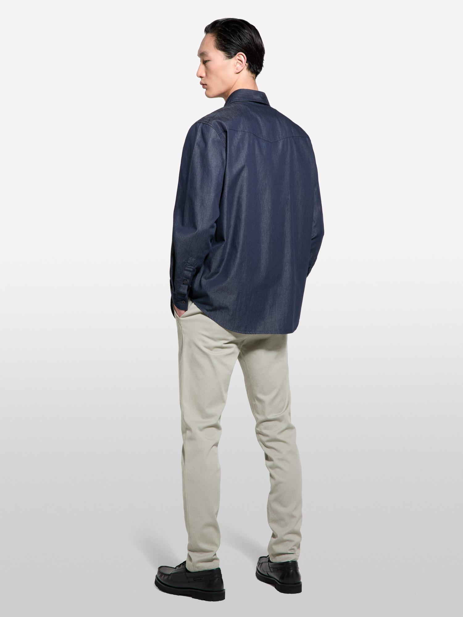 Erkek Koyu Denim %100 Pamuk Klasik Yaka Relax Fit Gömlek