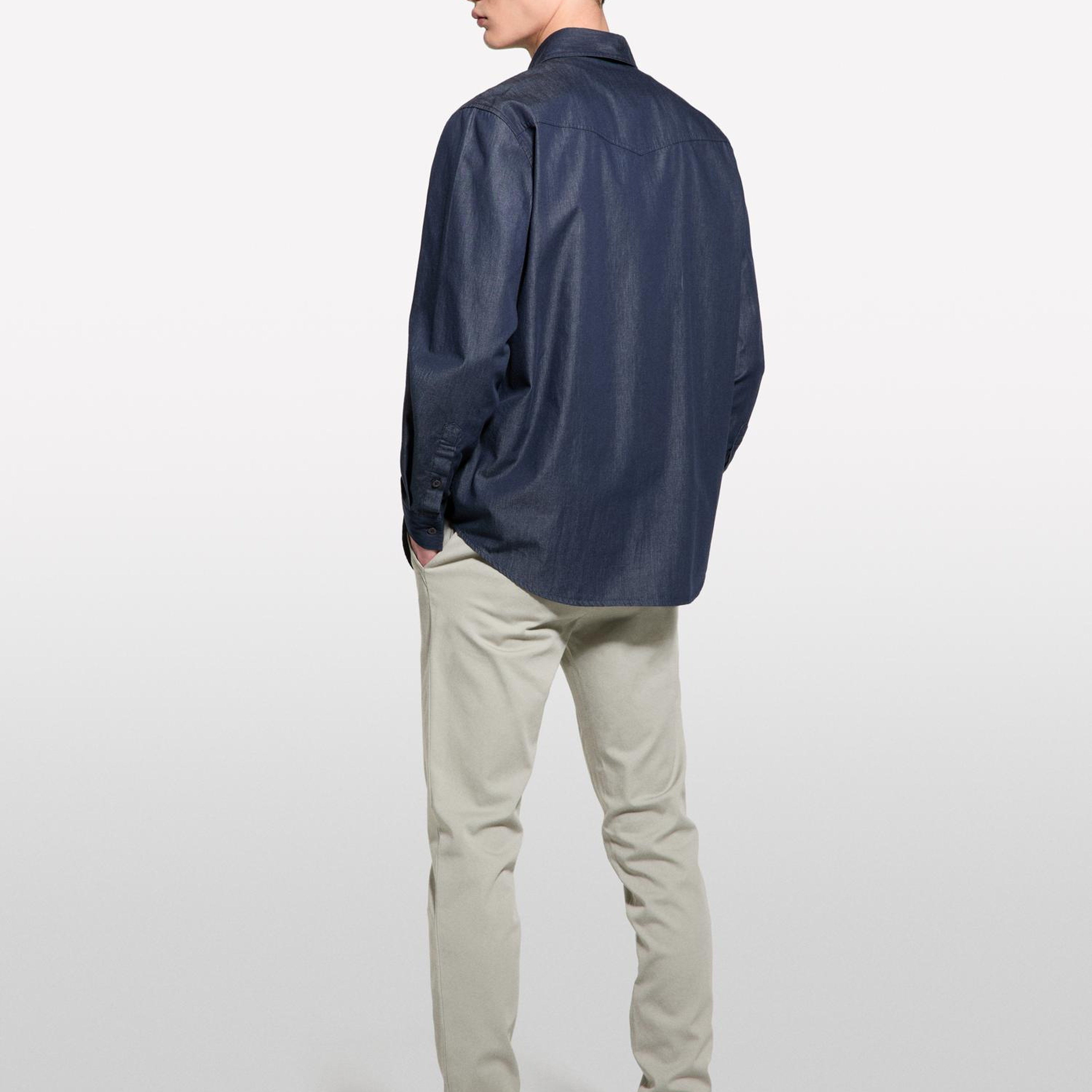 Erkek Koyu Denim %100 Pamuk Klasik Yaka Relax Fit Gömlek