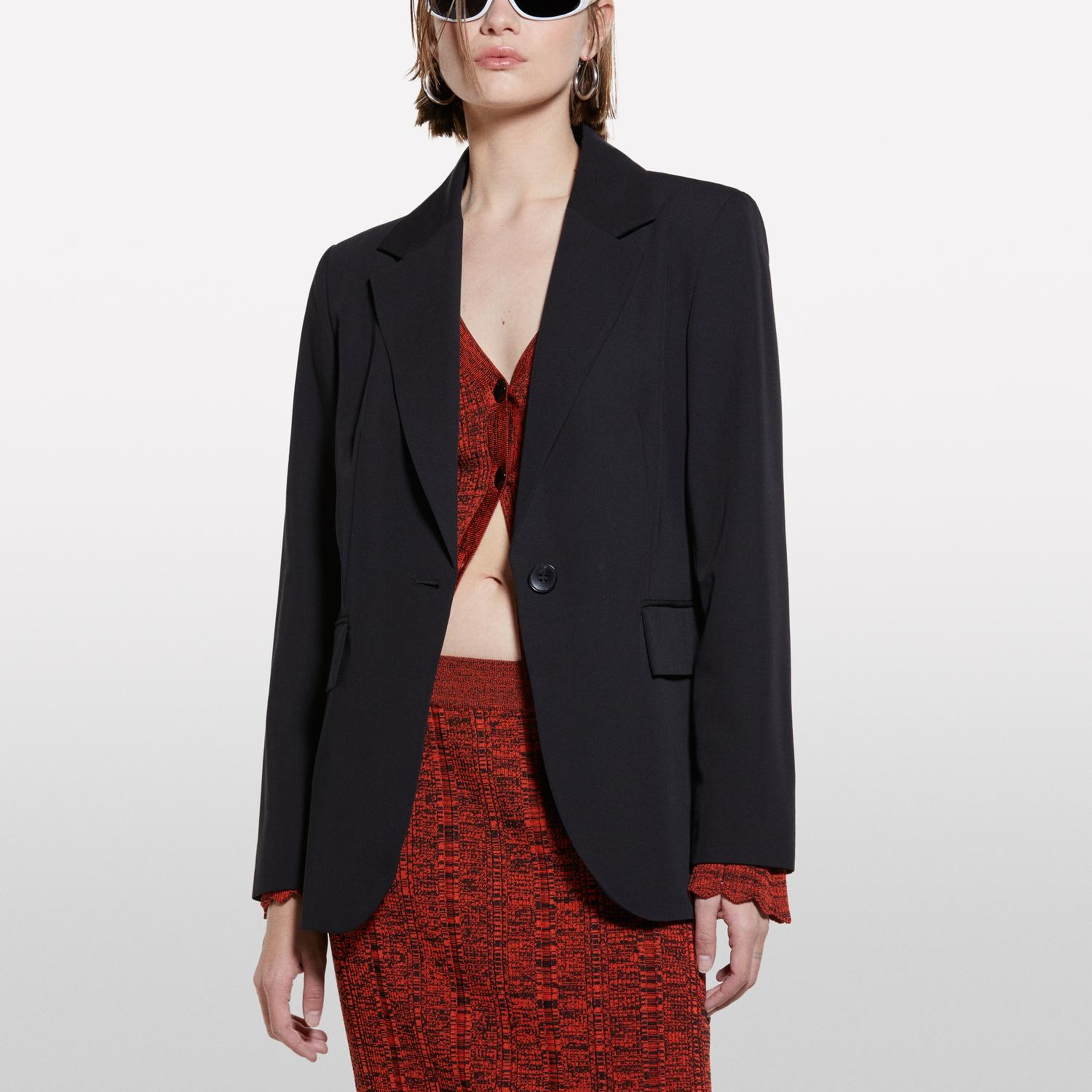 Kadın Siyah Streç Viskozlu Tek Düğmeli Regular Fit Blazer Ceket