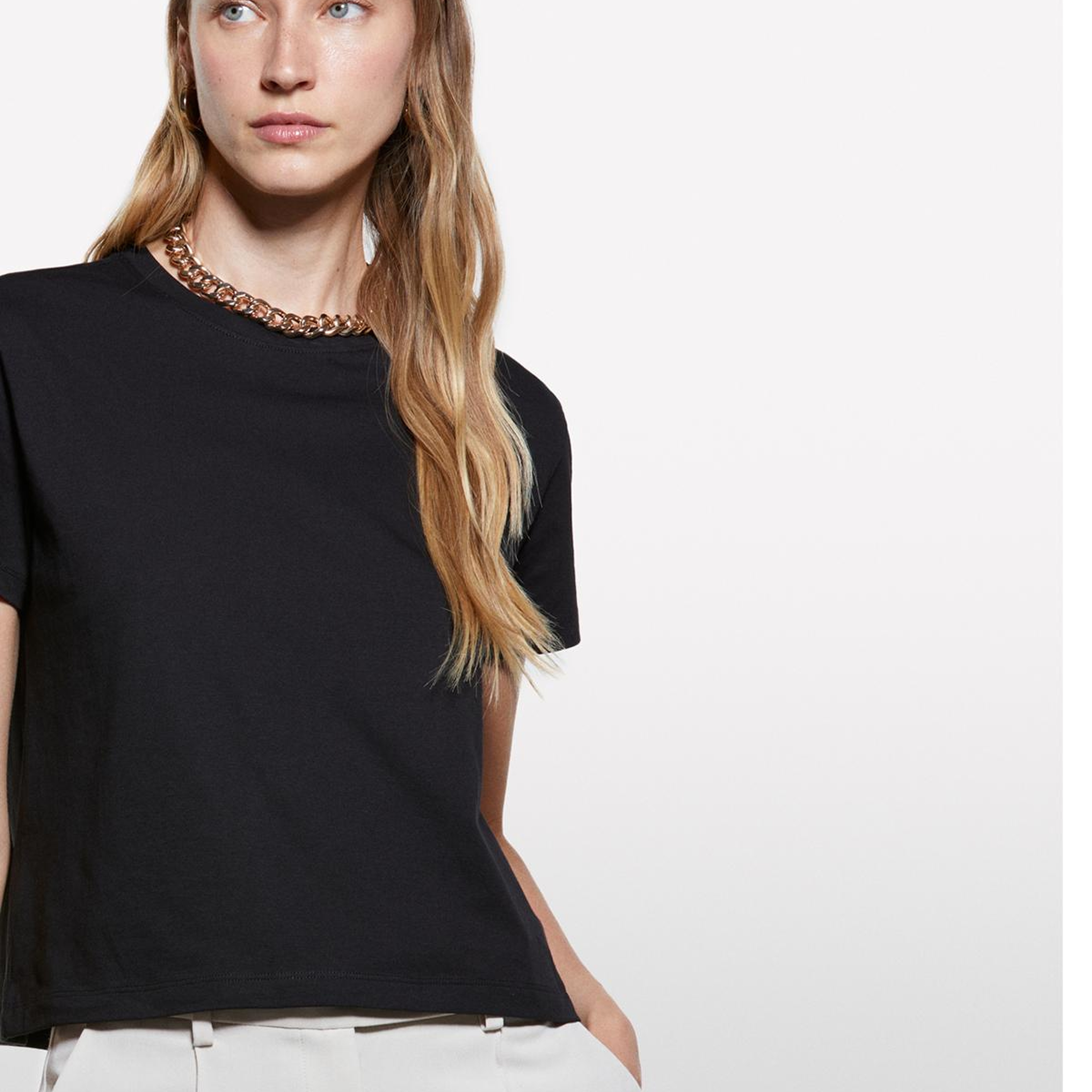 Kadın Siyah %100 Pamuk Bisiklet Yakalı T-Shirt