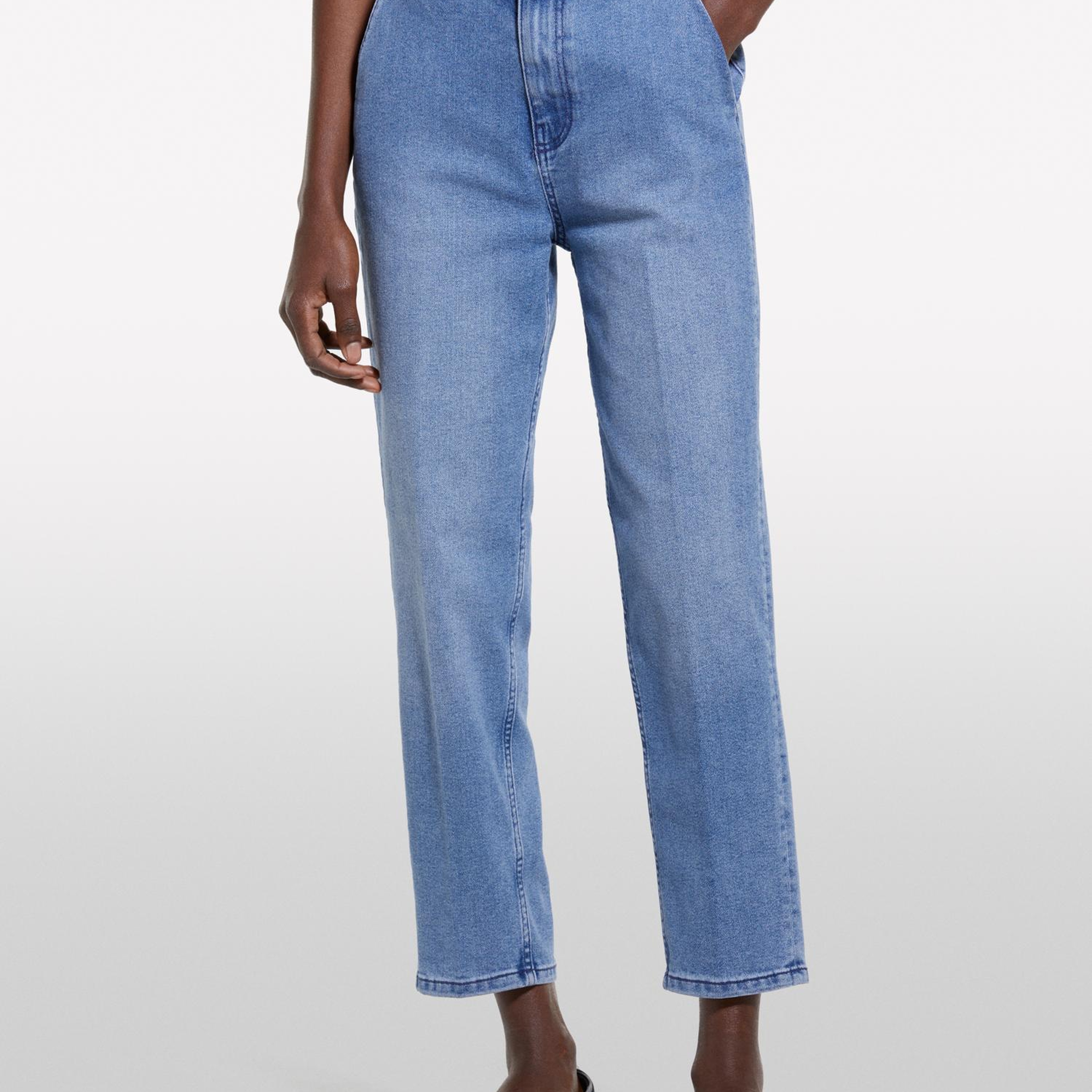 Kadın Açık Mavi Pamuk Karışımlı Normal Bel Denim Chino Pantolon