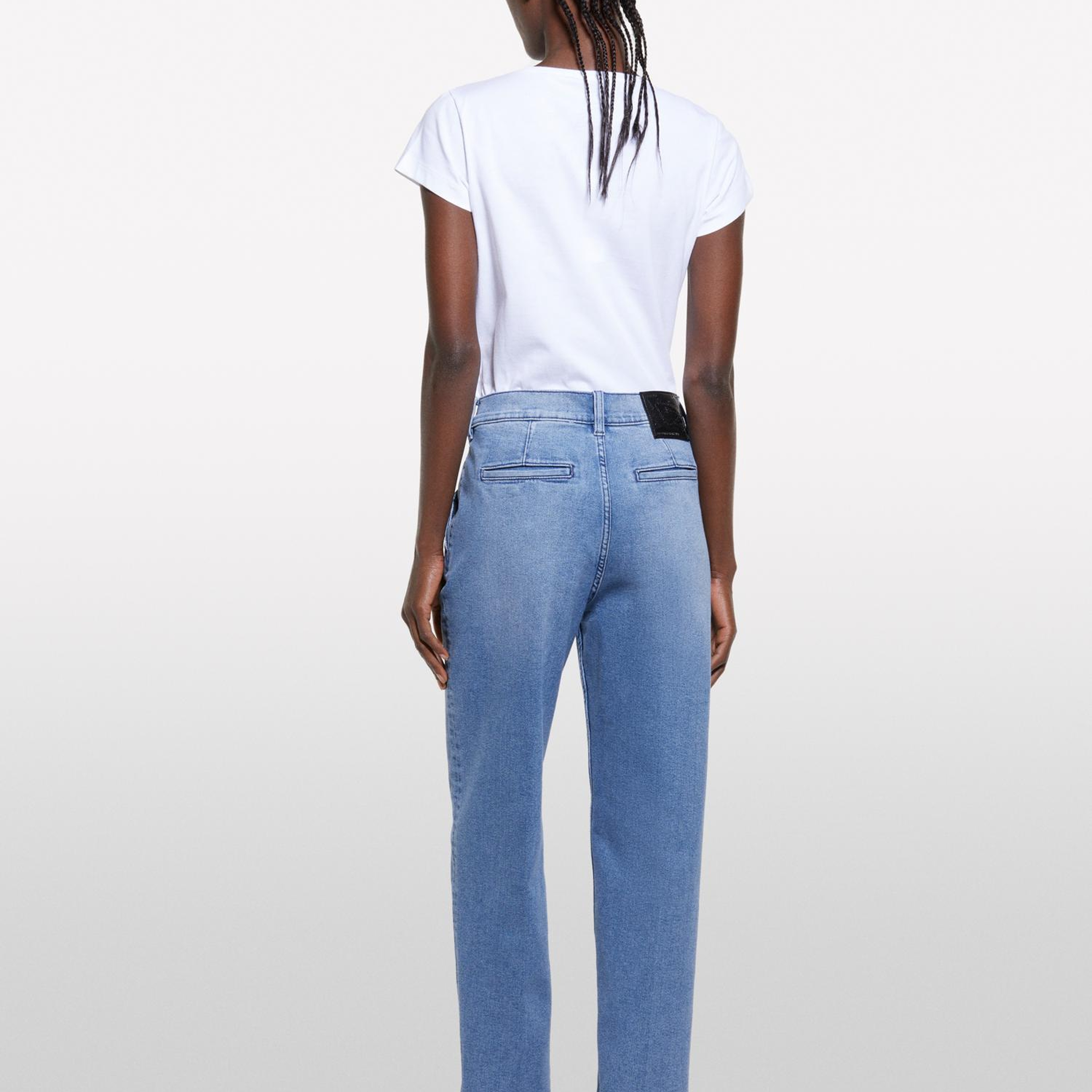 Kadın Açık Mavi Pamuk Karışımlı Normal Bel Denim Chino Pantolon