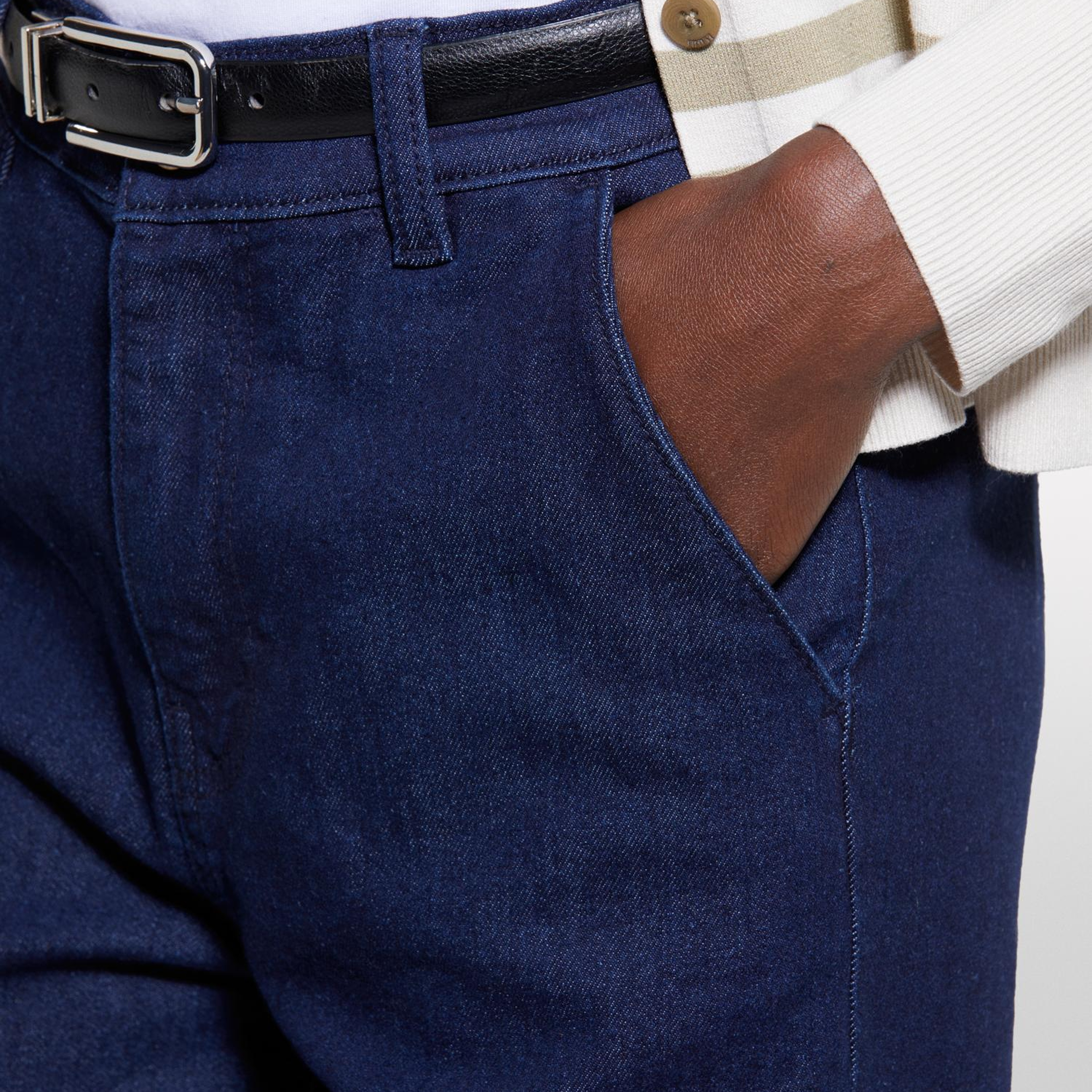 Kadın Lacivert Pamuk Karışımlı Normal Bel Denim Chino Pantolon