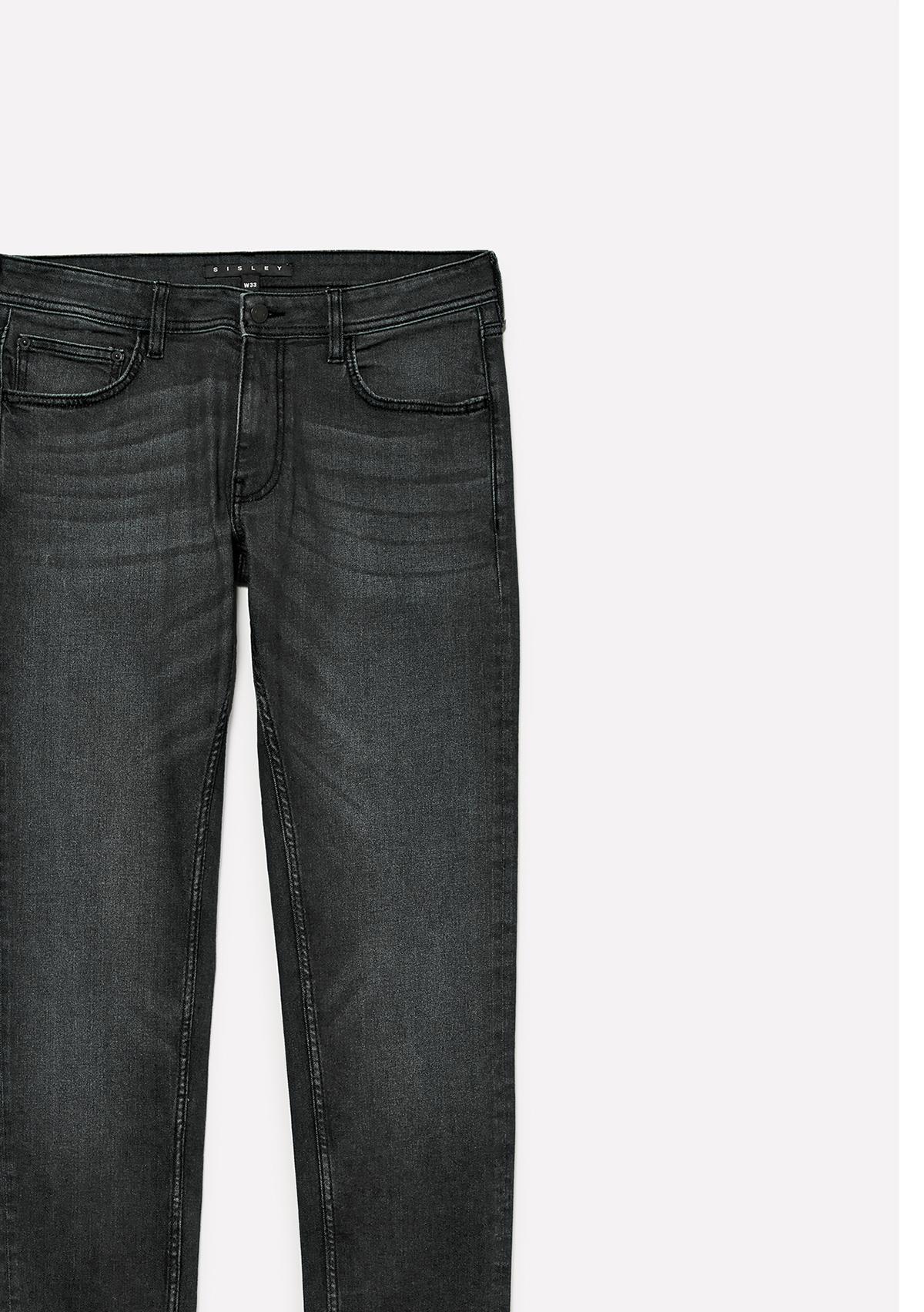 Erkek Siyah Streç Pamuklu Taş Yıkama Orta Bel Slim Fit Denim Pantolon