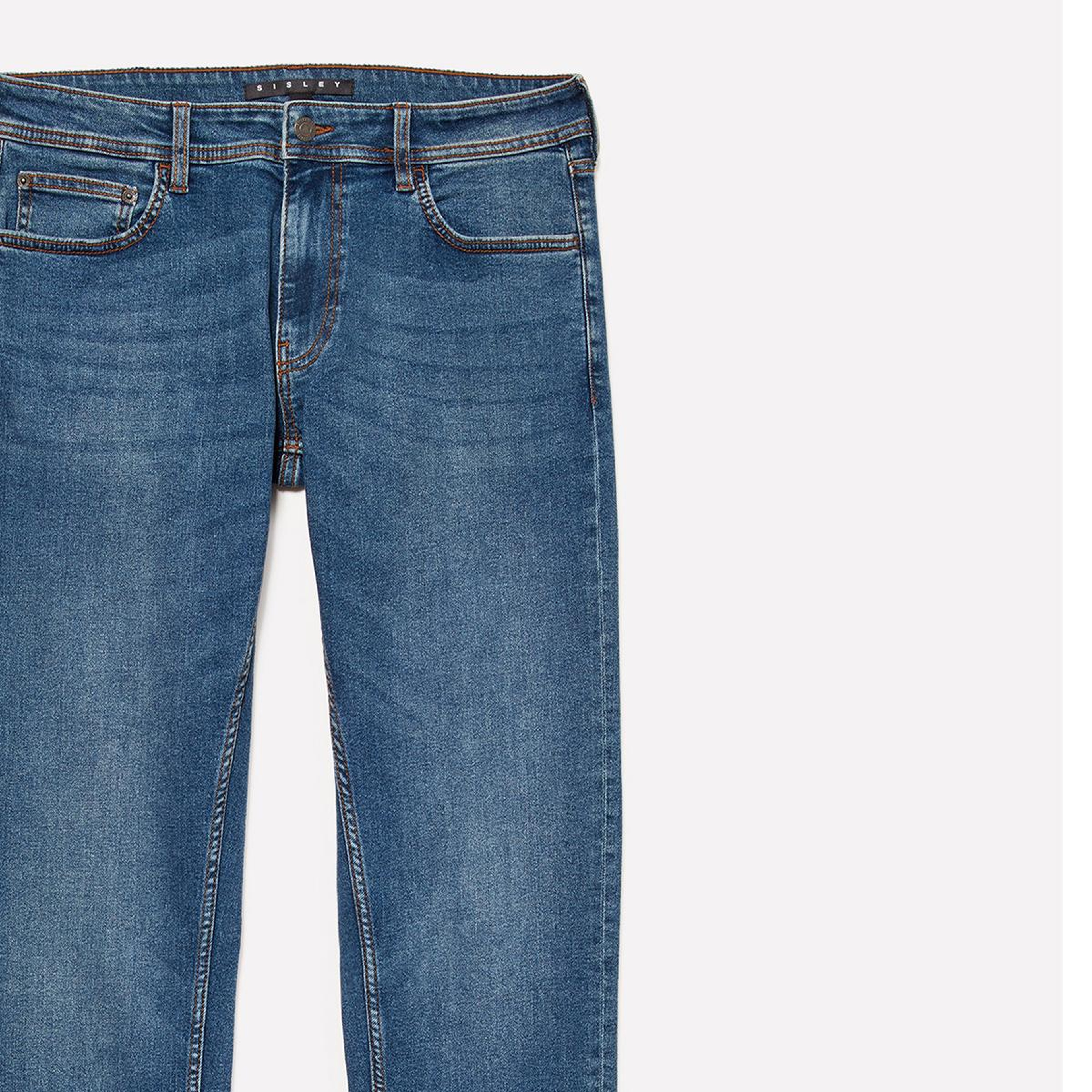 Erkek Mavi Streç Pamuklu Taş Yıkama Orta Bel Slim Fit Denim Pantolon