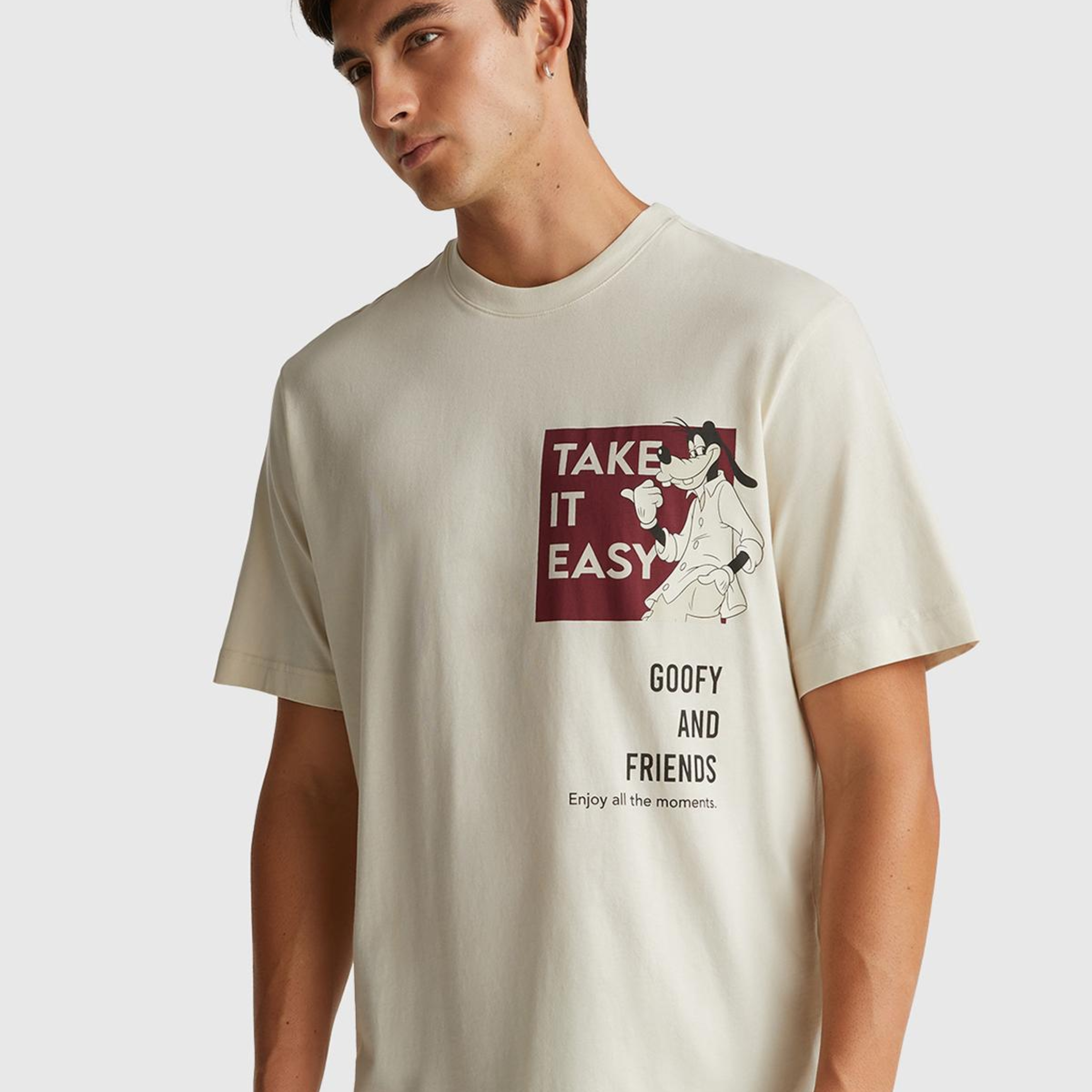 Erkek Krem %100 Koton Disney Baskılı T-Shirt