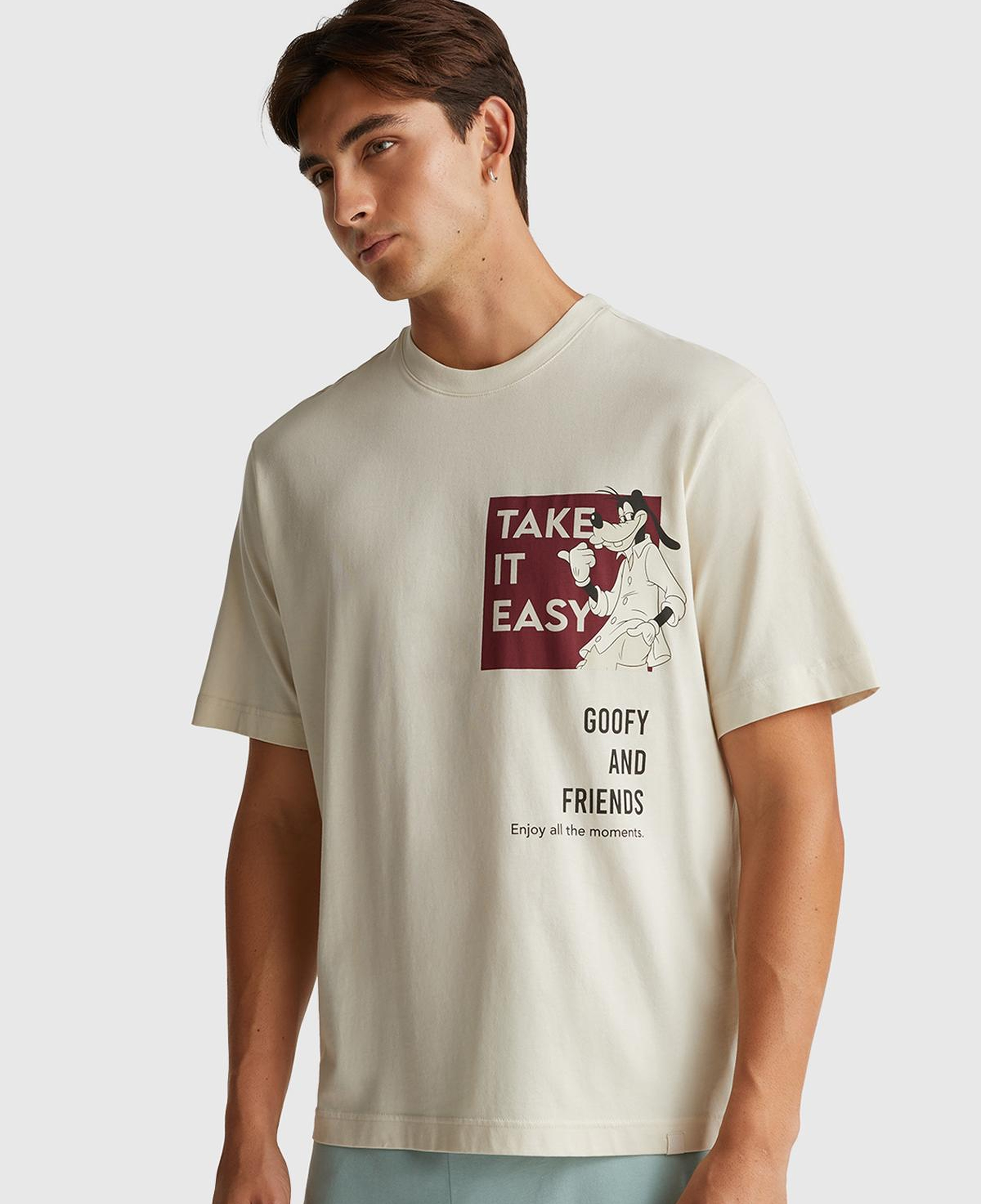 Erkek Krem %100 Koton Disney Baskılı T-Shirt