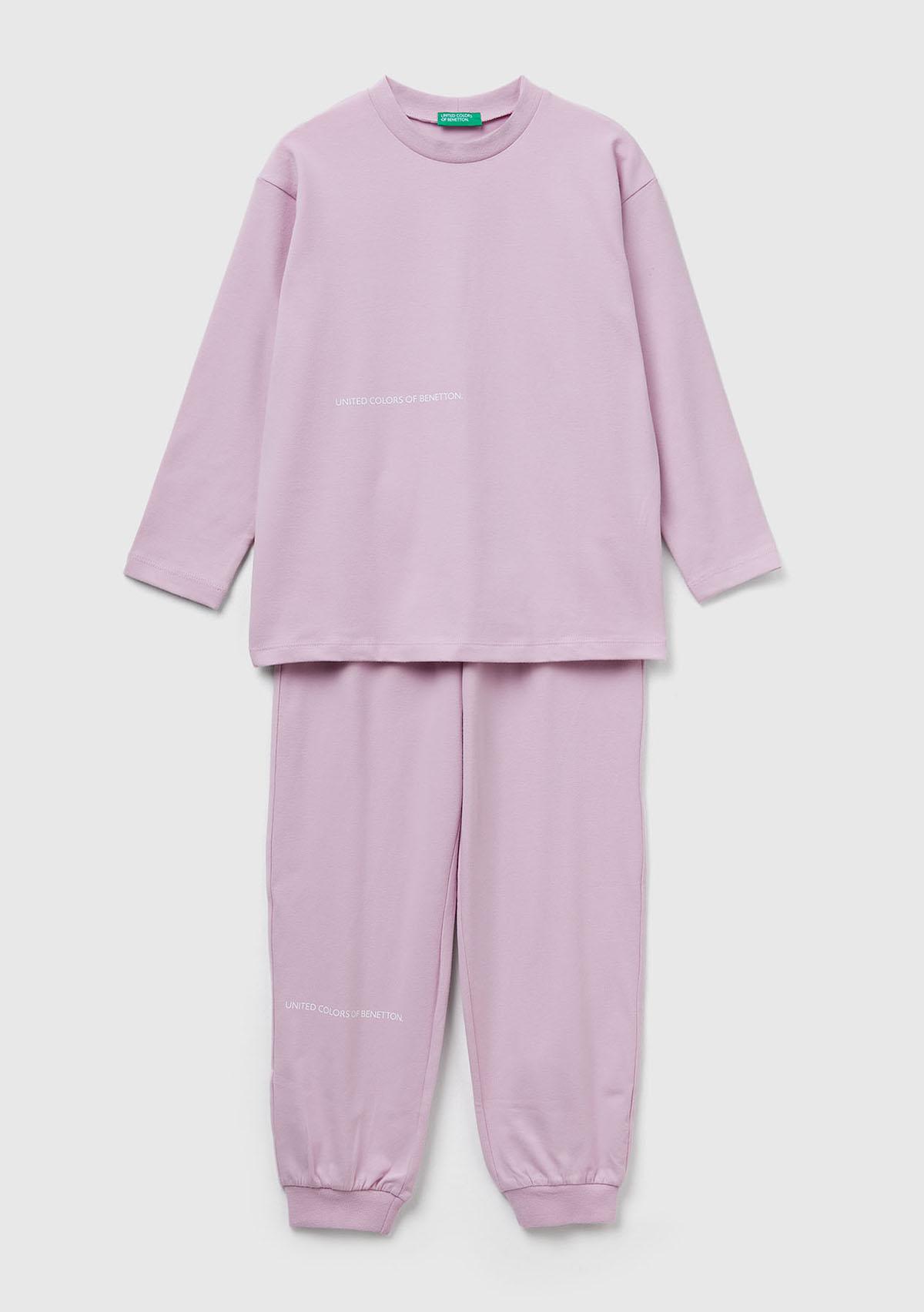 Erkek Çocuk Toz Pembe Logolu Düz Renk Pijama Takımı