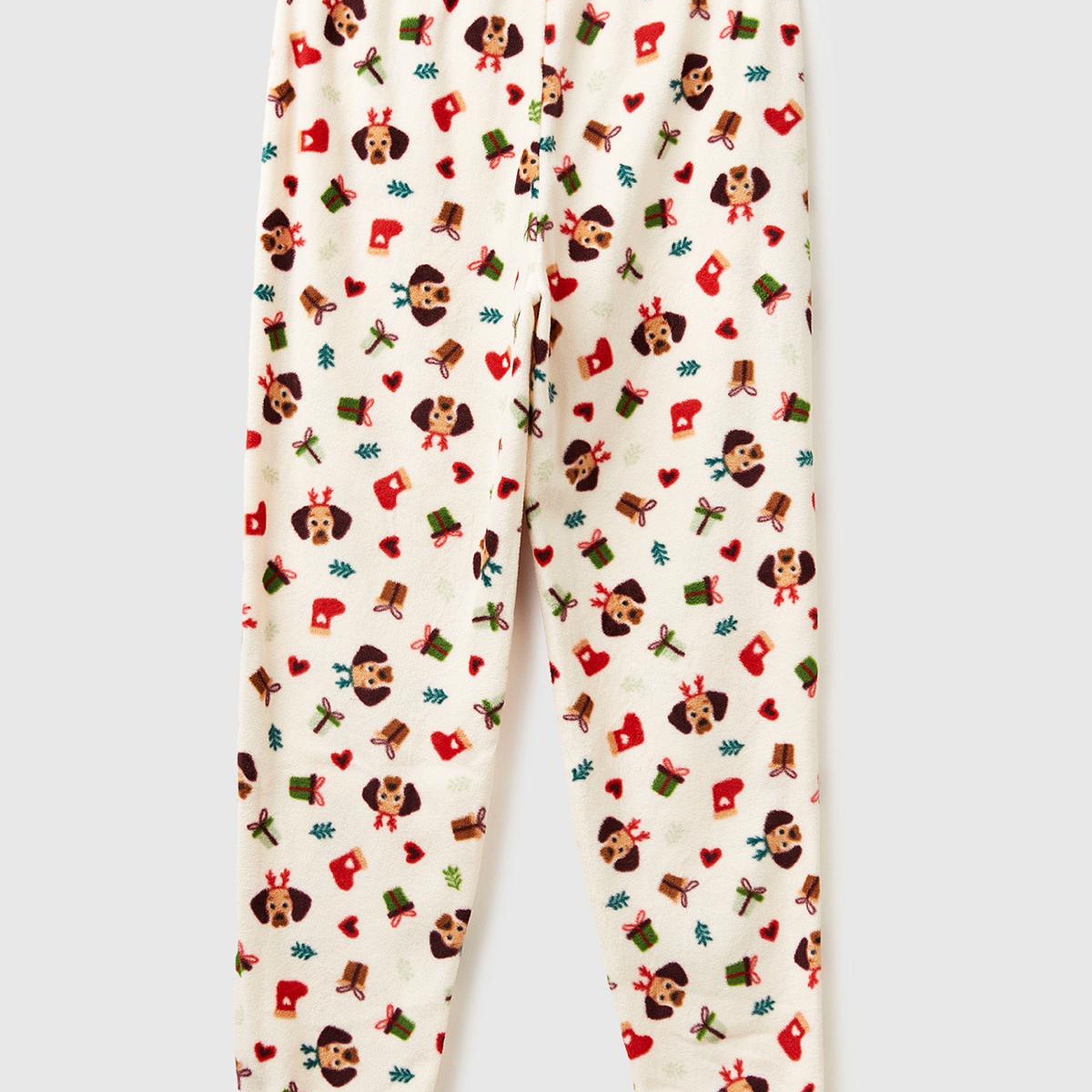 Kadın Ekru Mix Yılbaşı Desenli Polar Pijama Altı