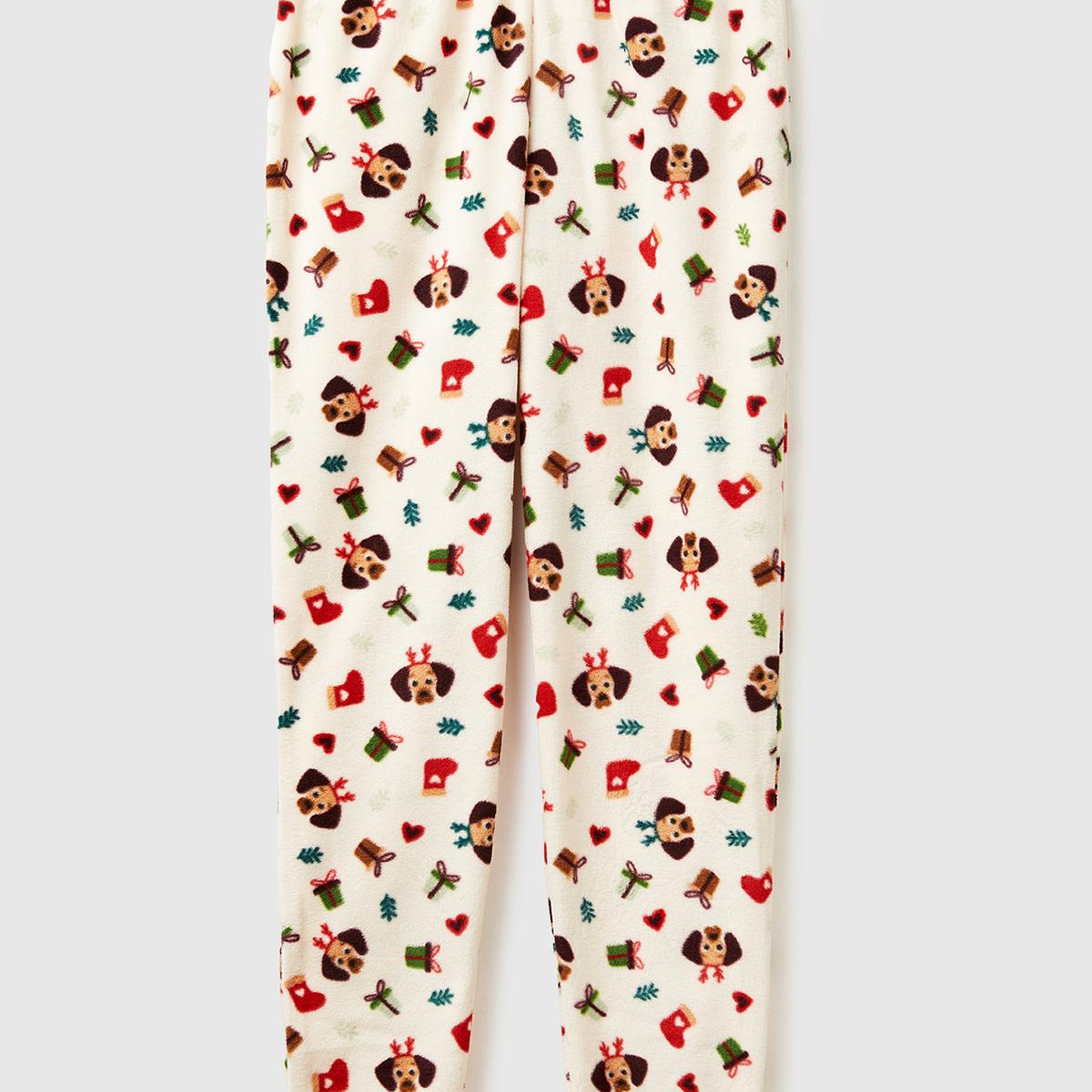 Kadın Ekru Mix Yılbaşı Desenli Polar Pijama Altı