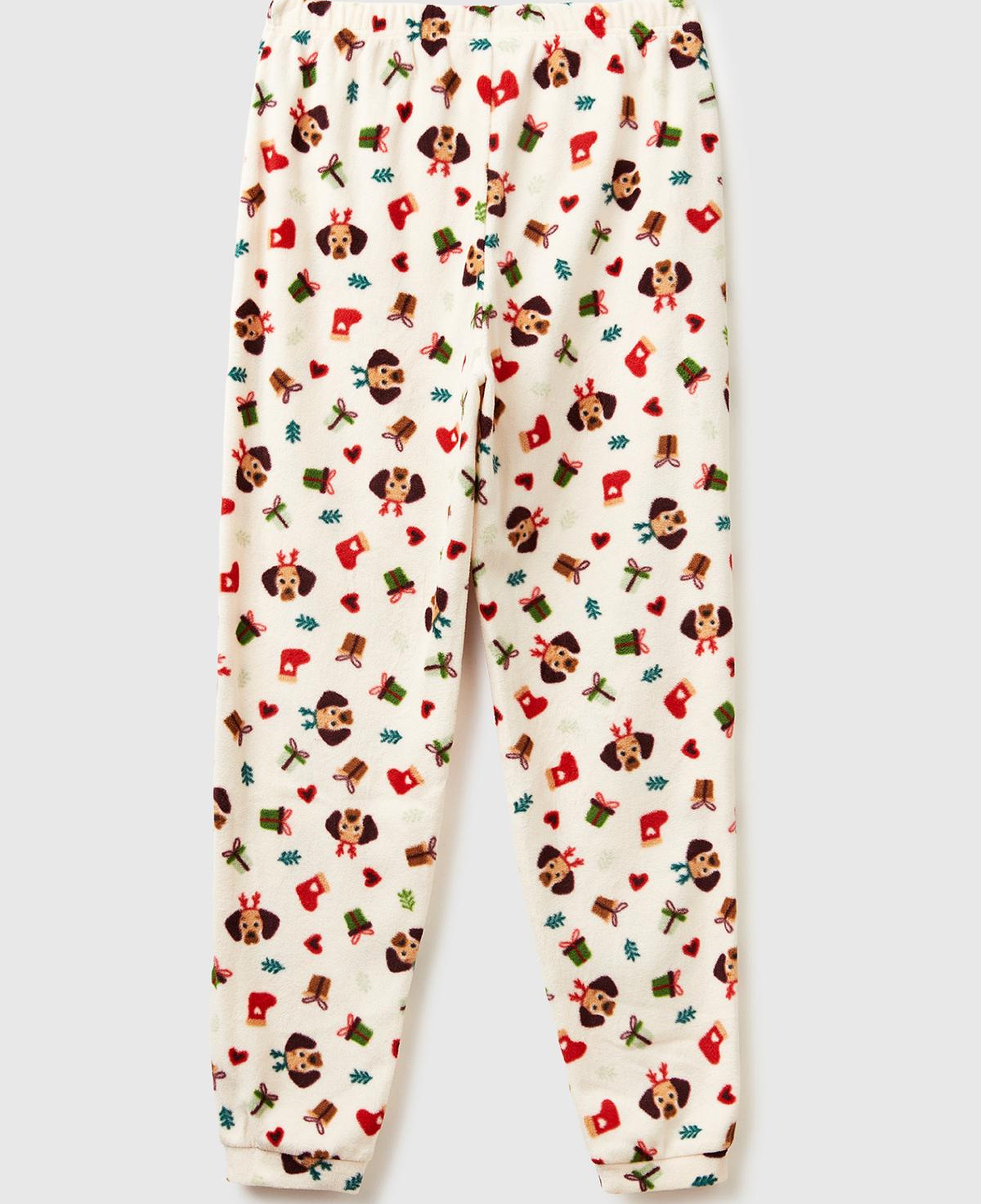 Kadın Ekru Mix Yılbaşı Desenli Polar Pijama Altı