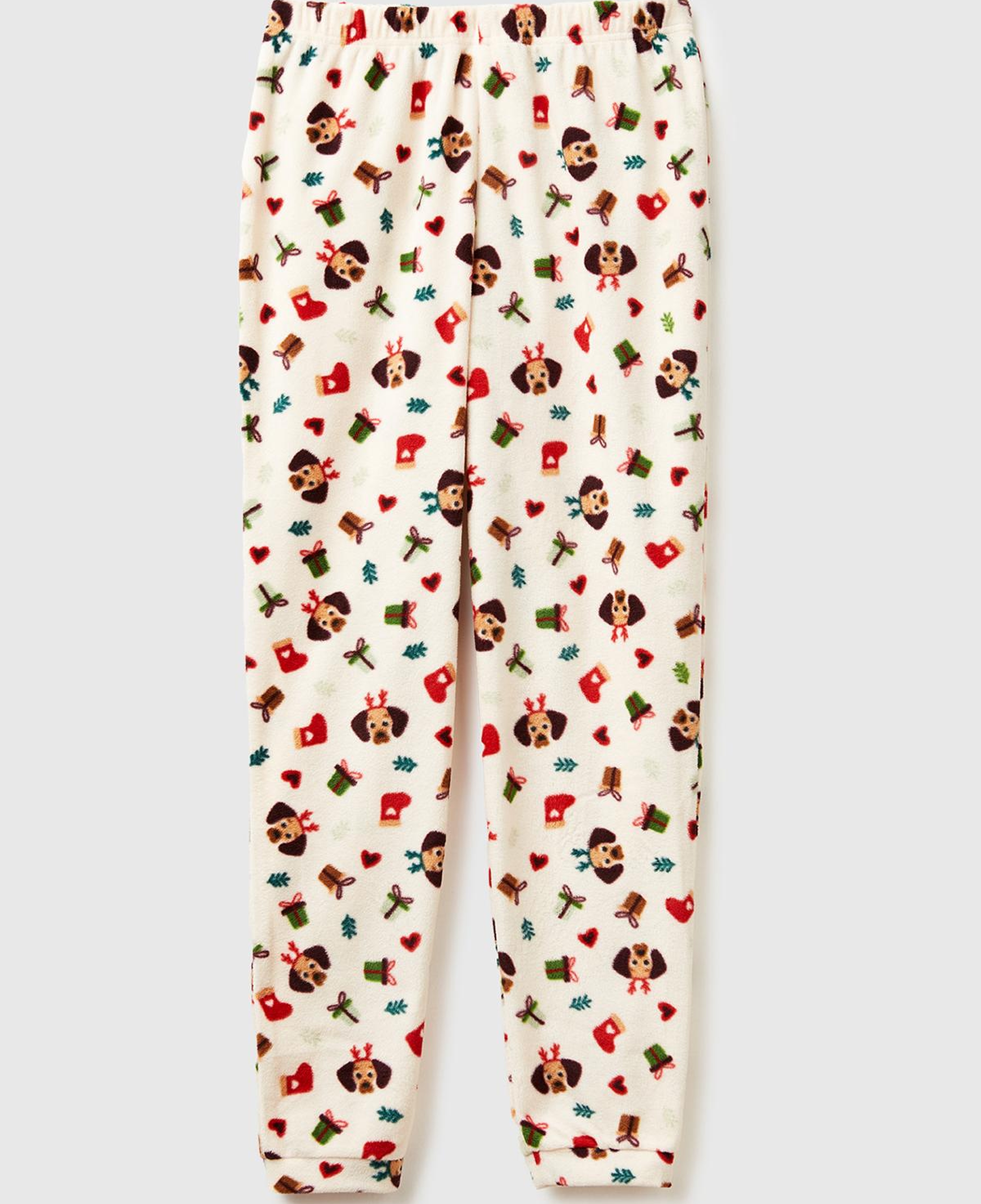 Kadın Ekru Mix Yılbaşı Desenli Polar Pijama Altı