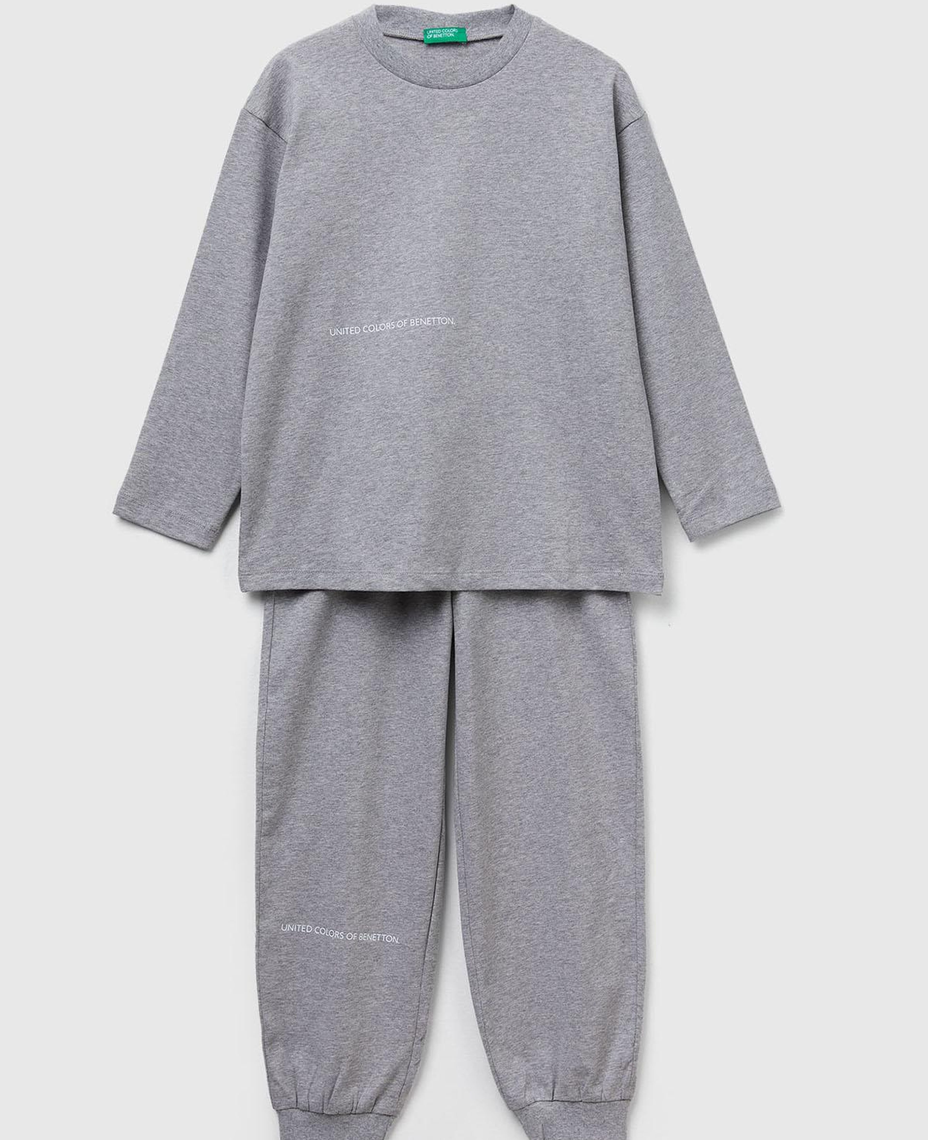 Erkek Çocuk Gri Melanj Logolu Düz Renk Pijama Takımı
