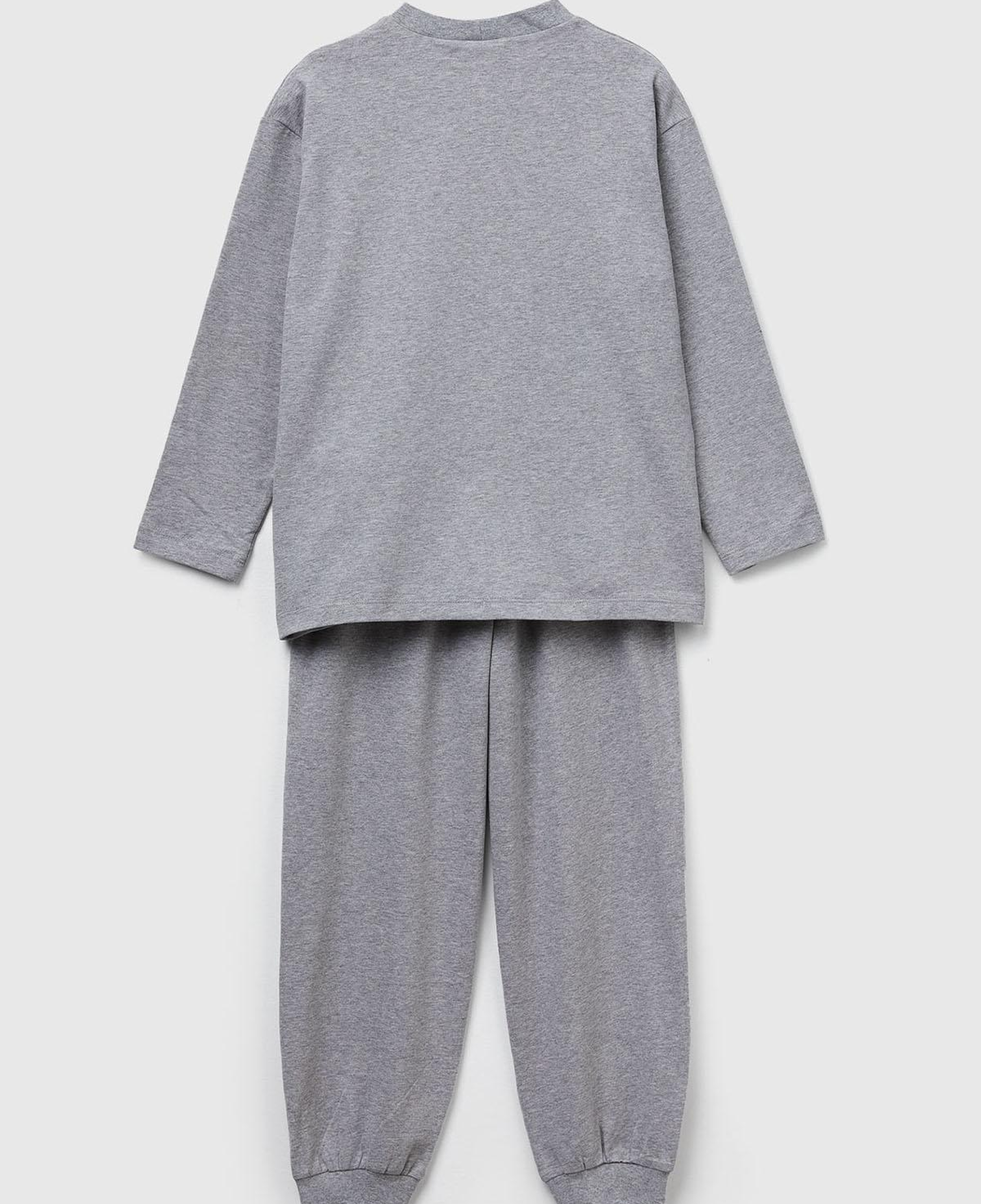 Erkek Çocuk Gri Melanj Logolu Düz Renk Pijama Takımı