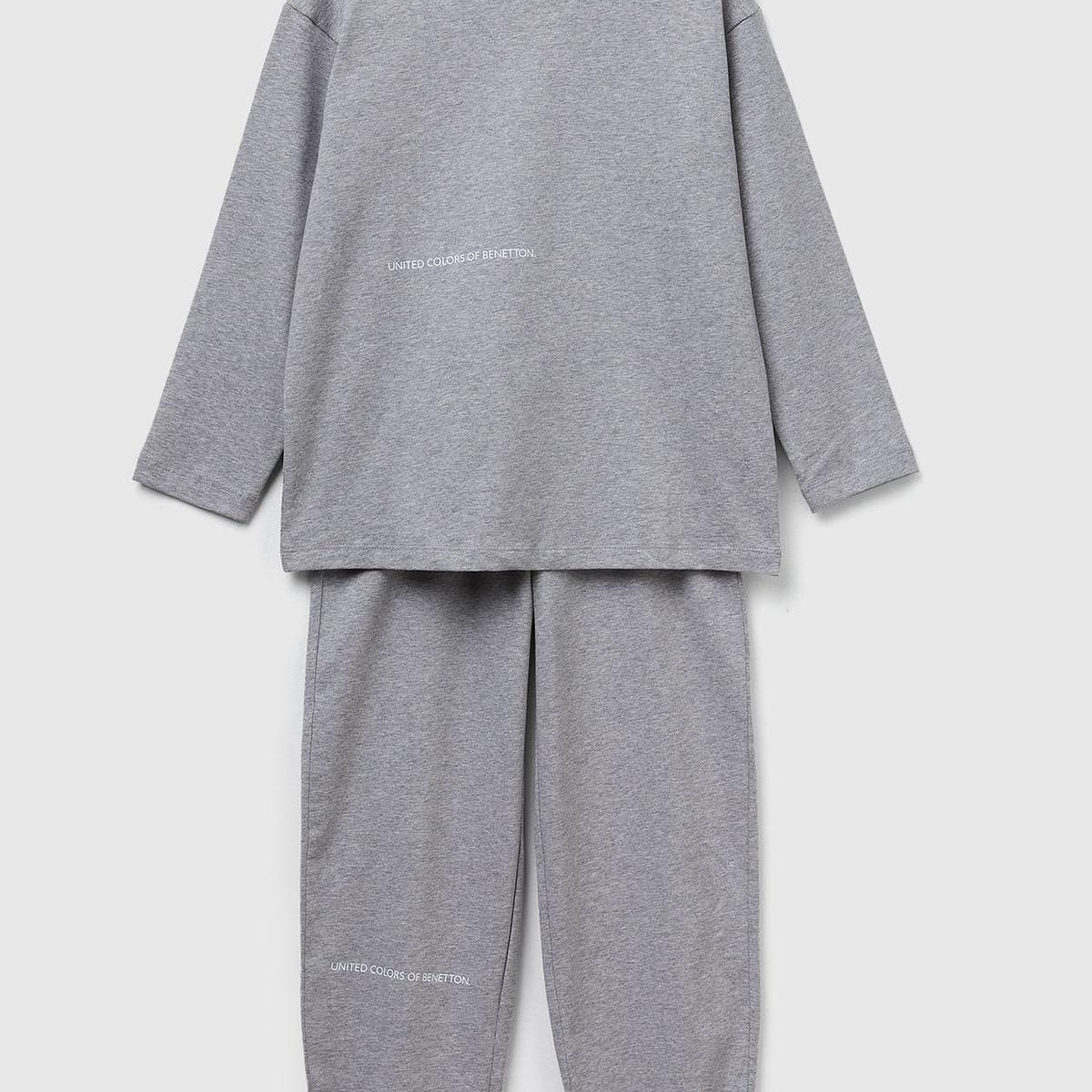 Erkek Çocuk Gri Melanj Logolu Düz Renk Pijama Takımı