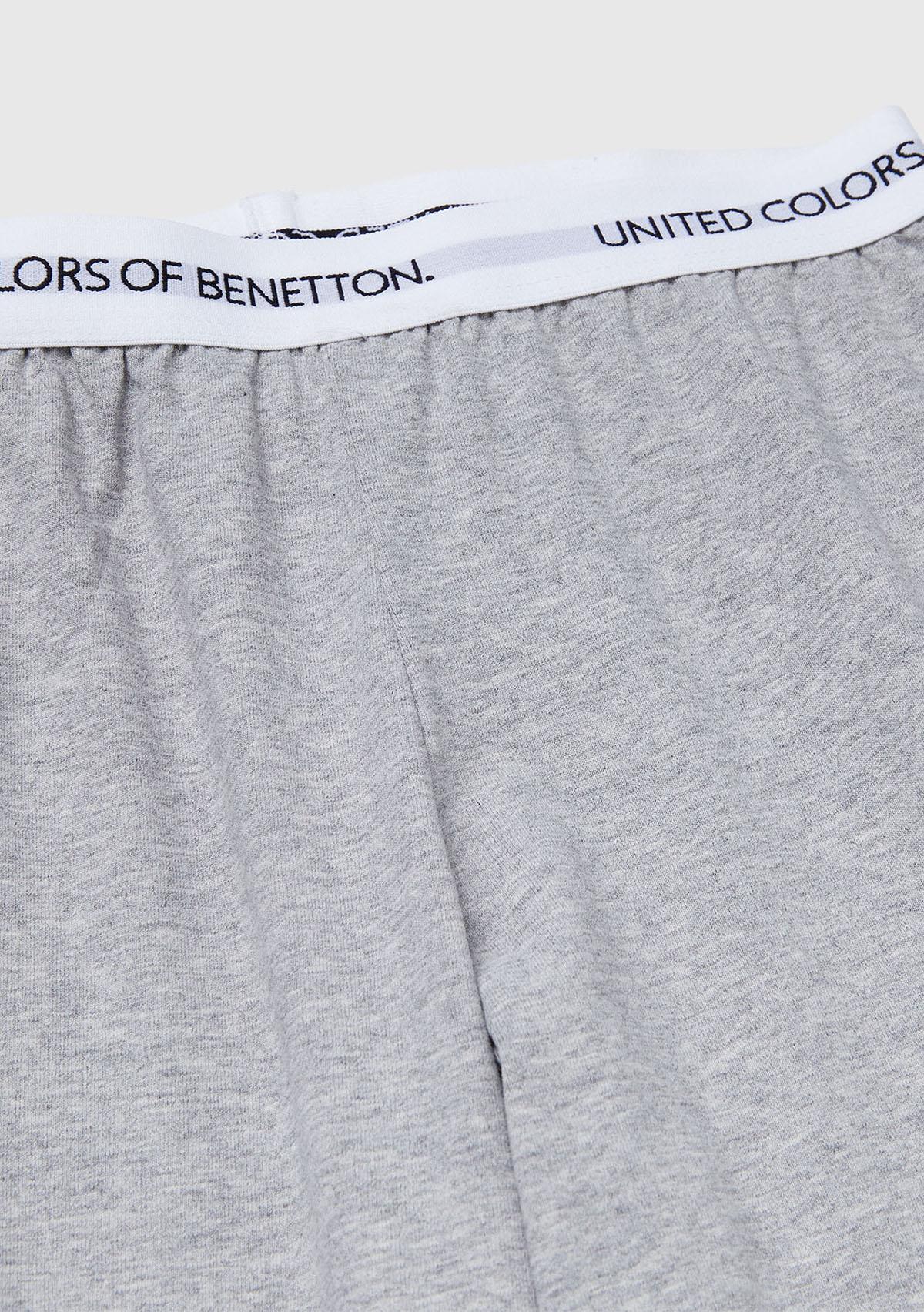 Erkek Çocuk Gri Melanj Logolu Düz Renk Pijama Takımı