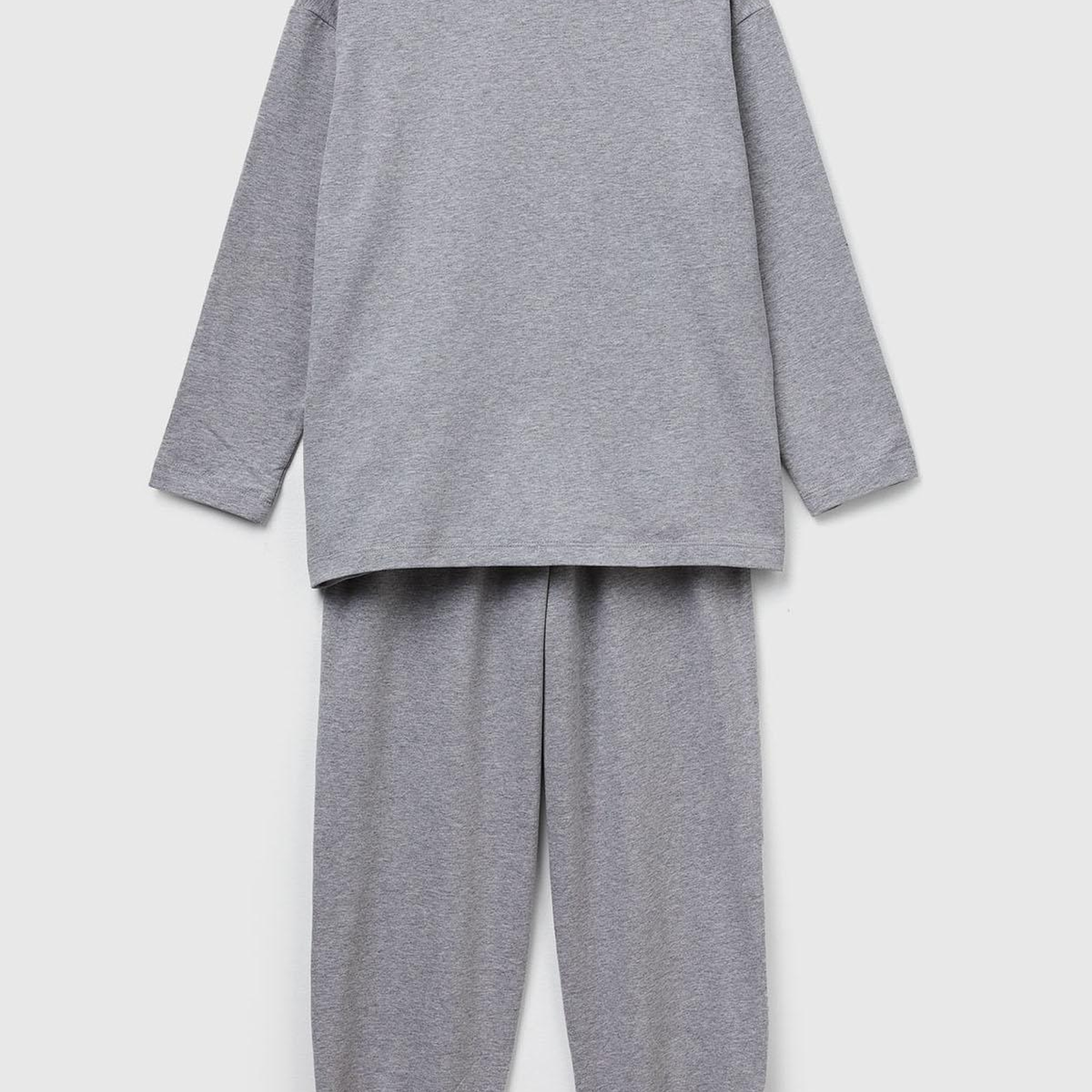 Erkek Çocuk Gri Melanj Logolu Düz Renk Pijama Takımı
