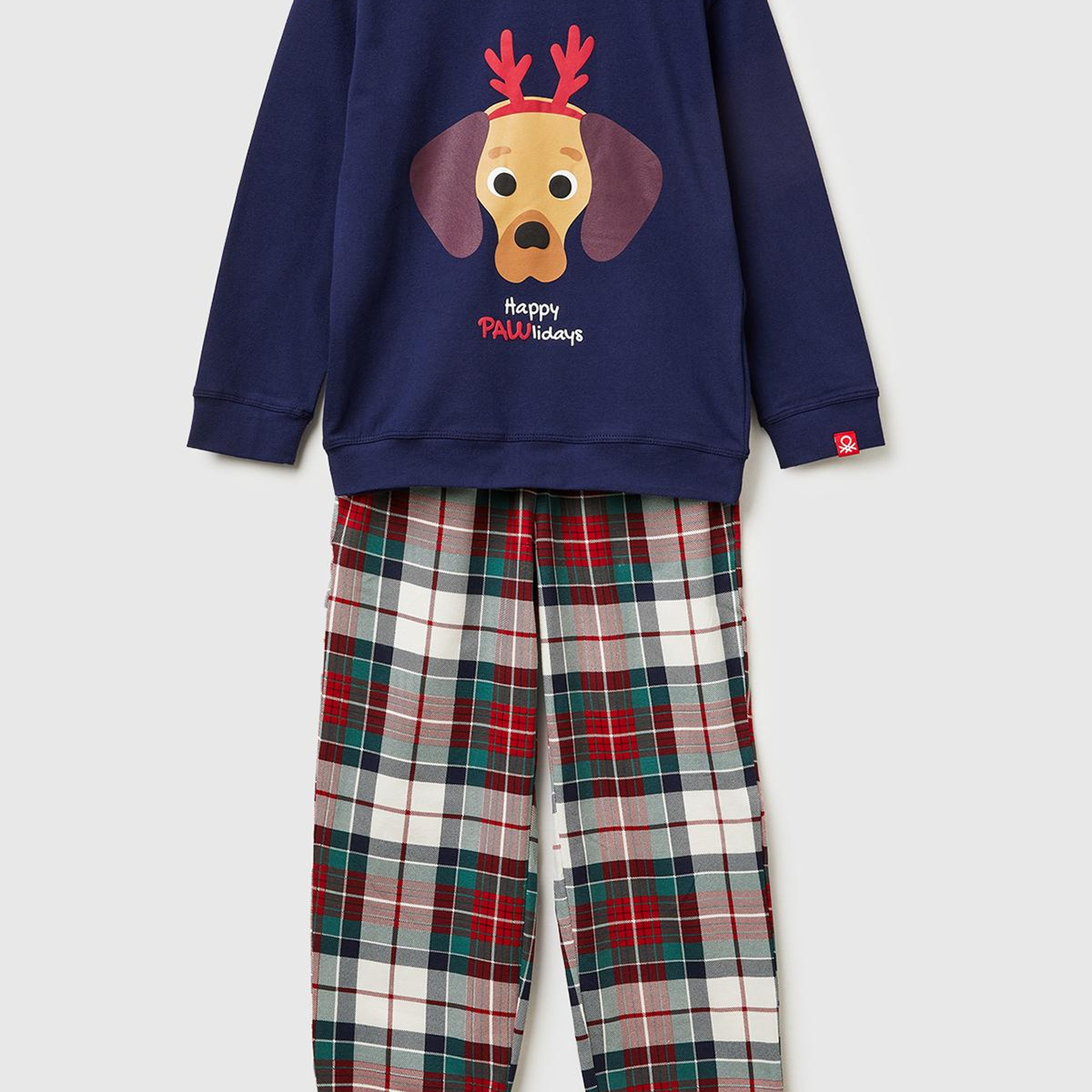 Erkek Çocuk Lacivert Üstü Baskılı Altı Kare Desenli Pijama Takımı