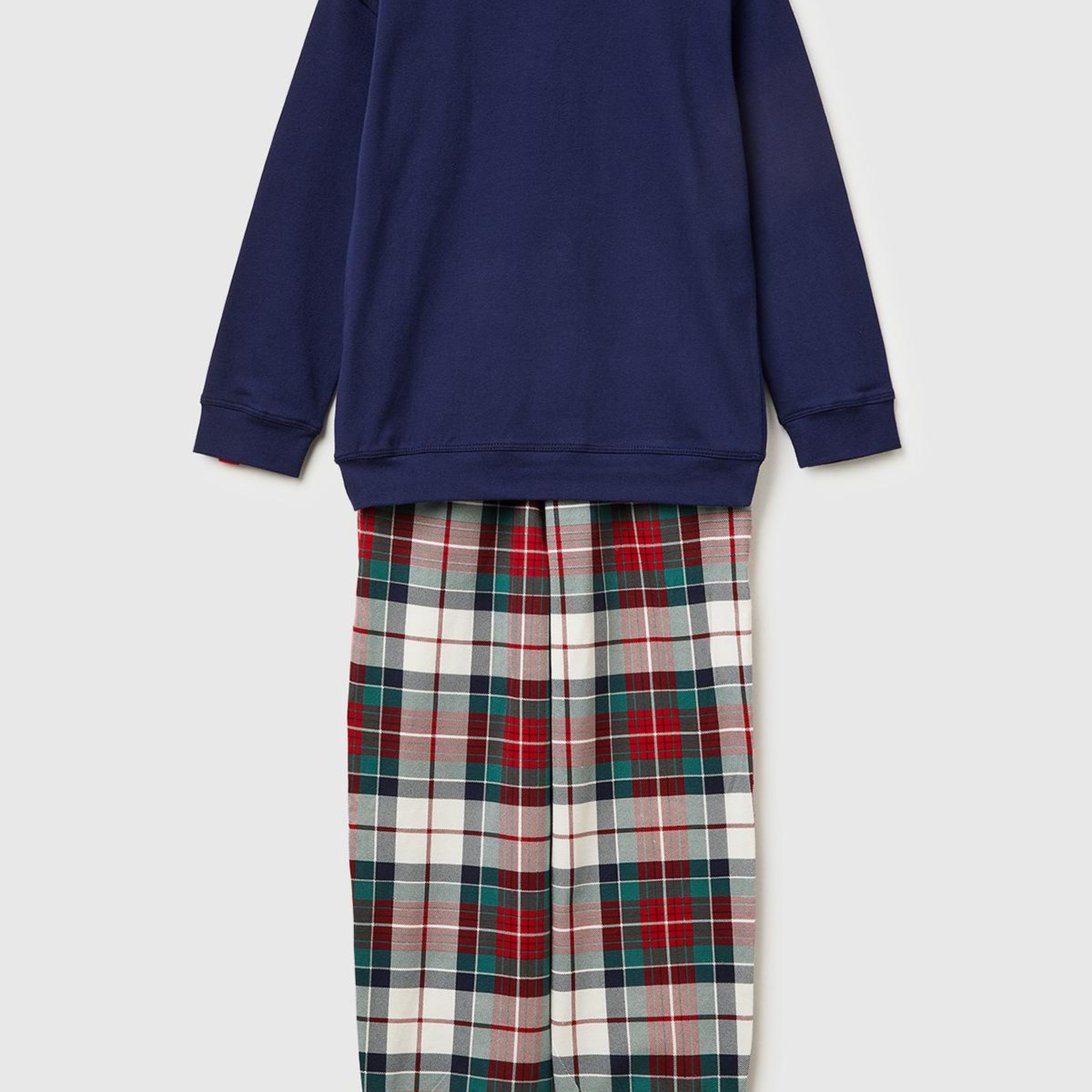 Erkek Çocuk Lacivert Üstü Baskılı Altı Kare Desenli Pijama Takımı