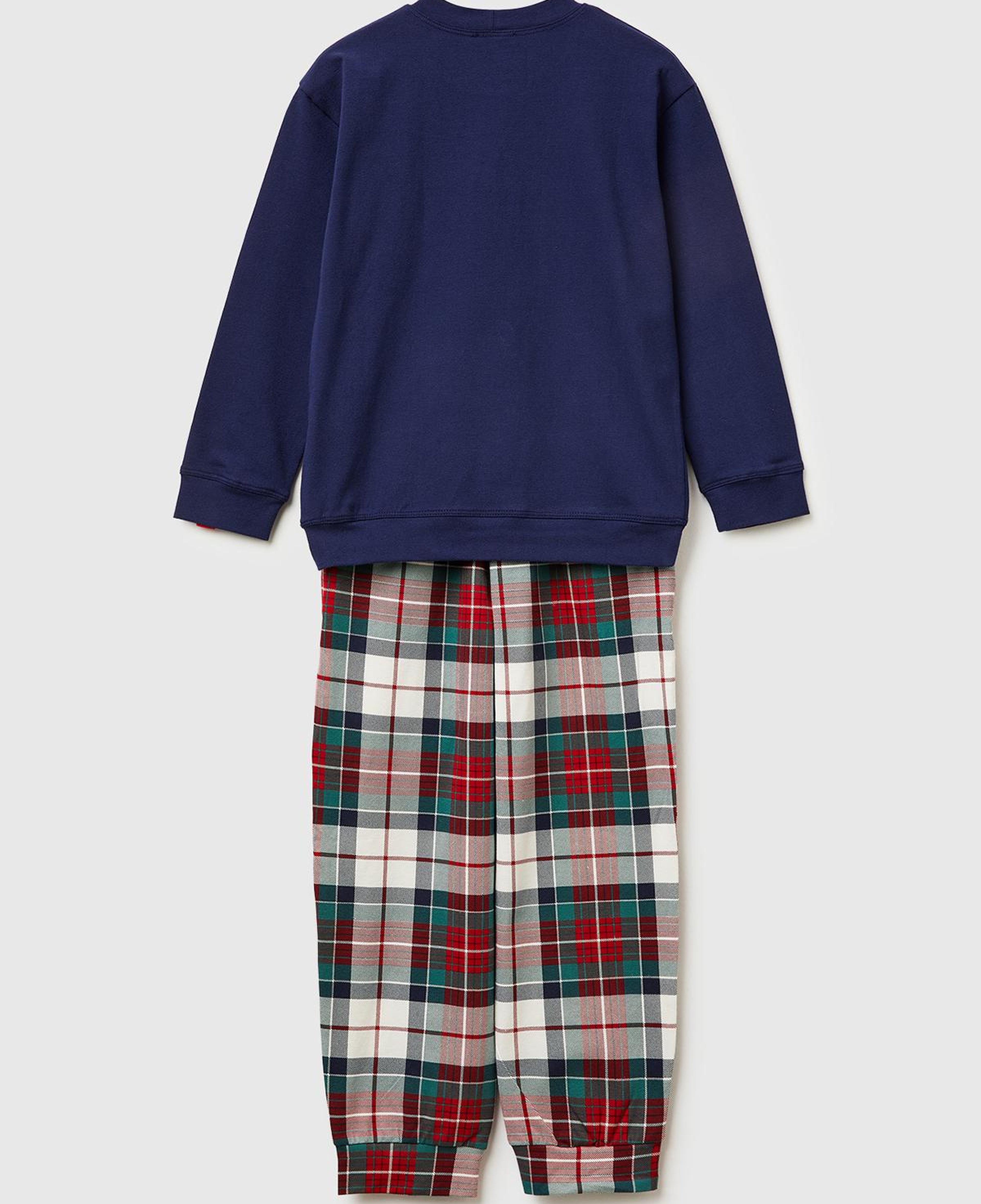 Erkek Çocuk Lacivert Üstü Baskılı Altı Kare Desenli Pijama Takımı
