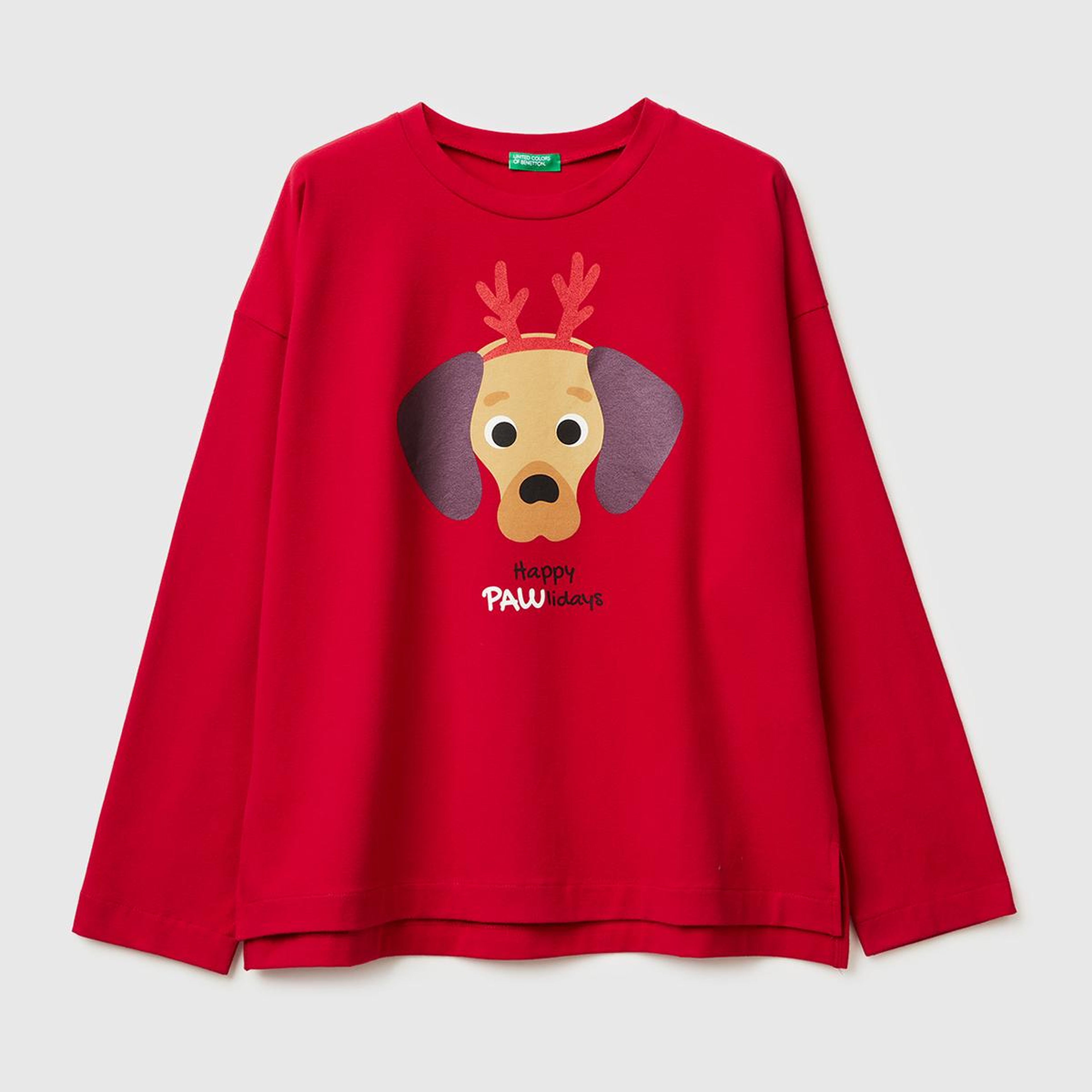 Kadın Kırmızı Yılbaşı Baskılı Pijama Üstü