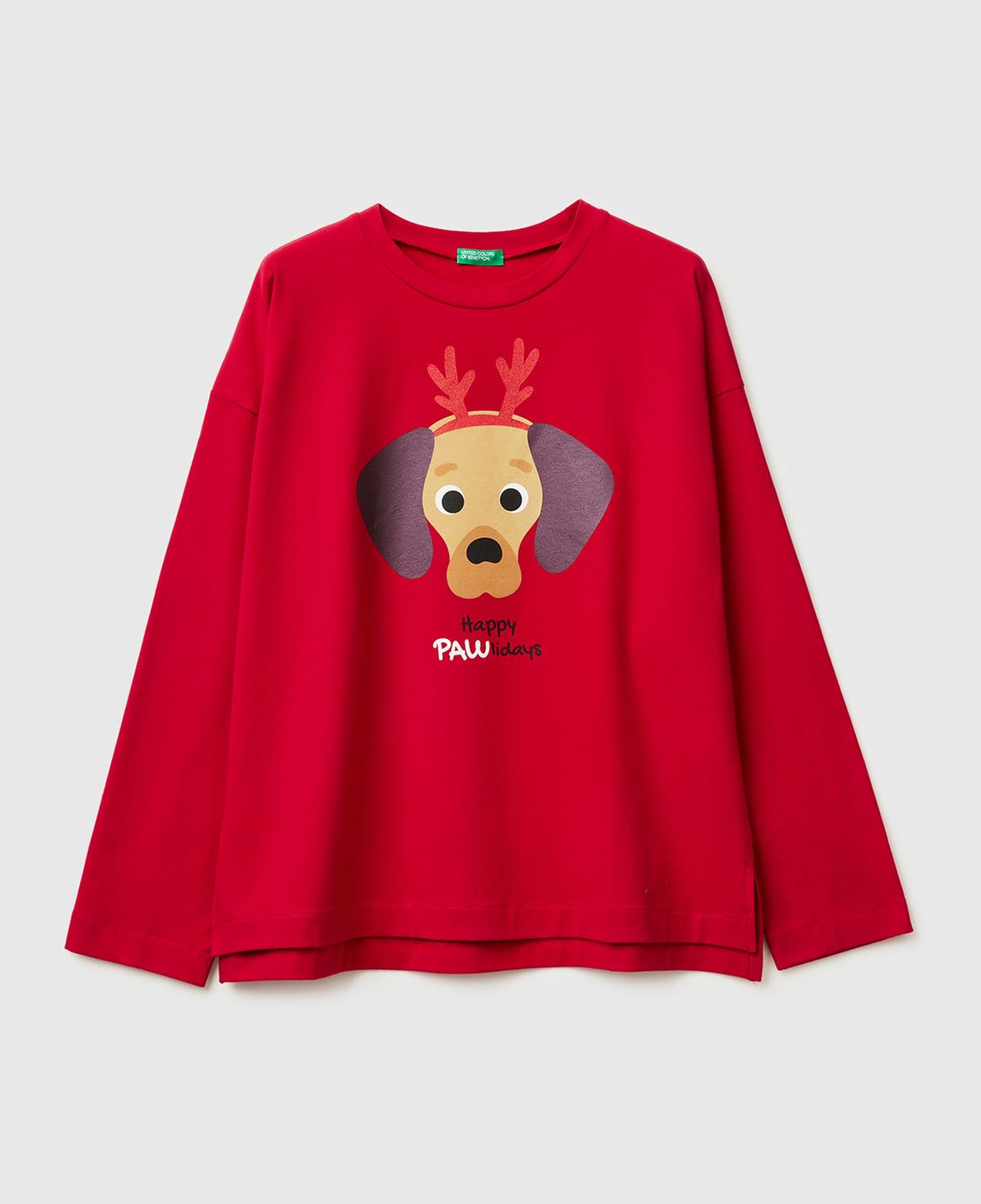 Kadın Kırmızı Yılbaşı Baskılı Pijama Üstü
